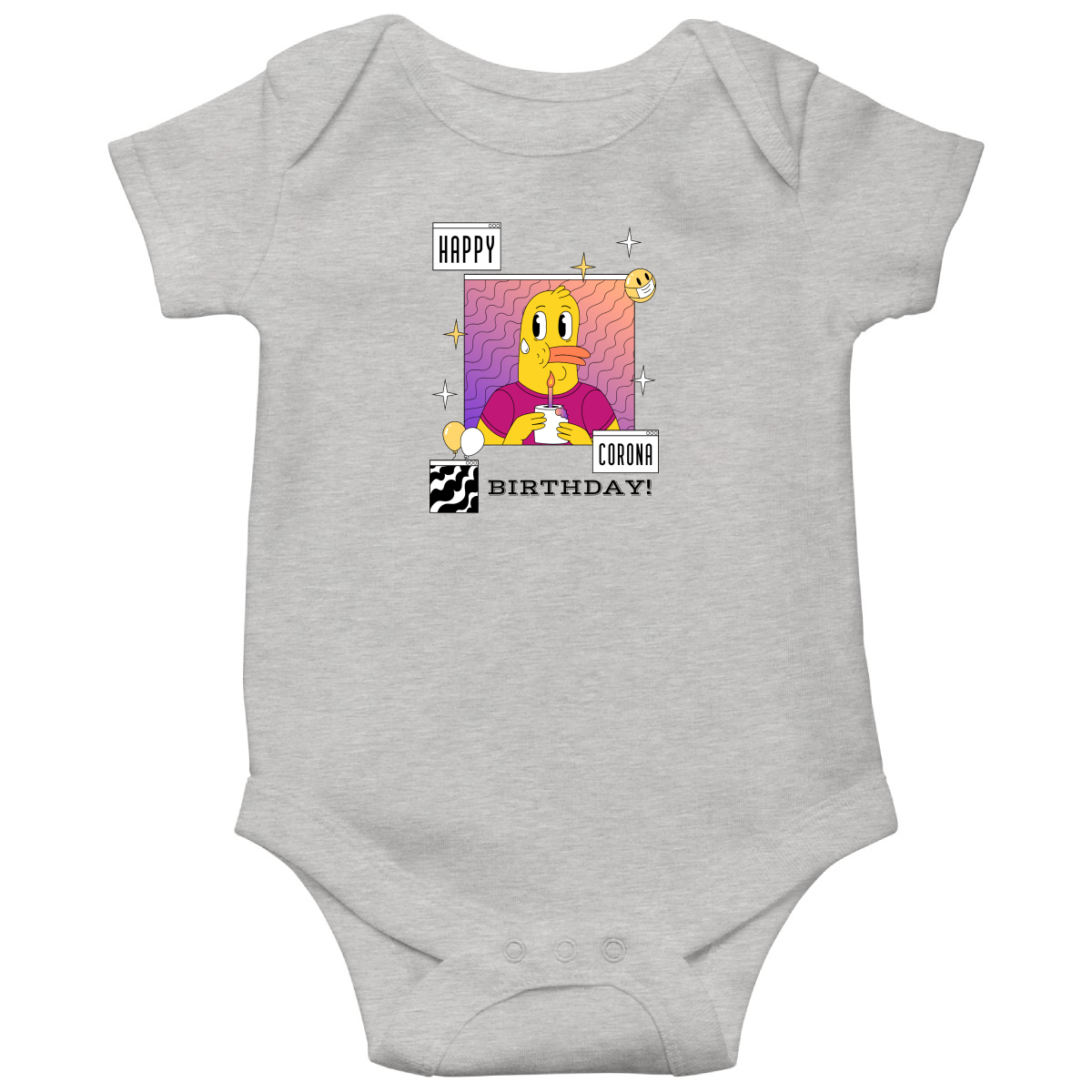 Happy Corona Birthday Baby Bodysuits | Gray