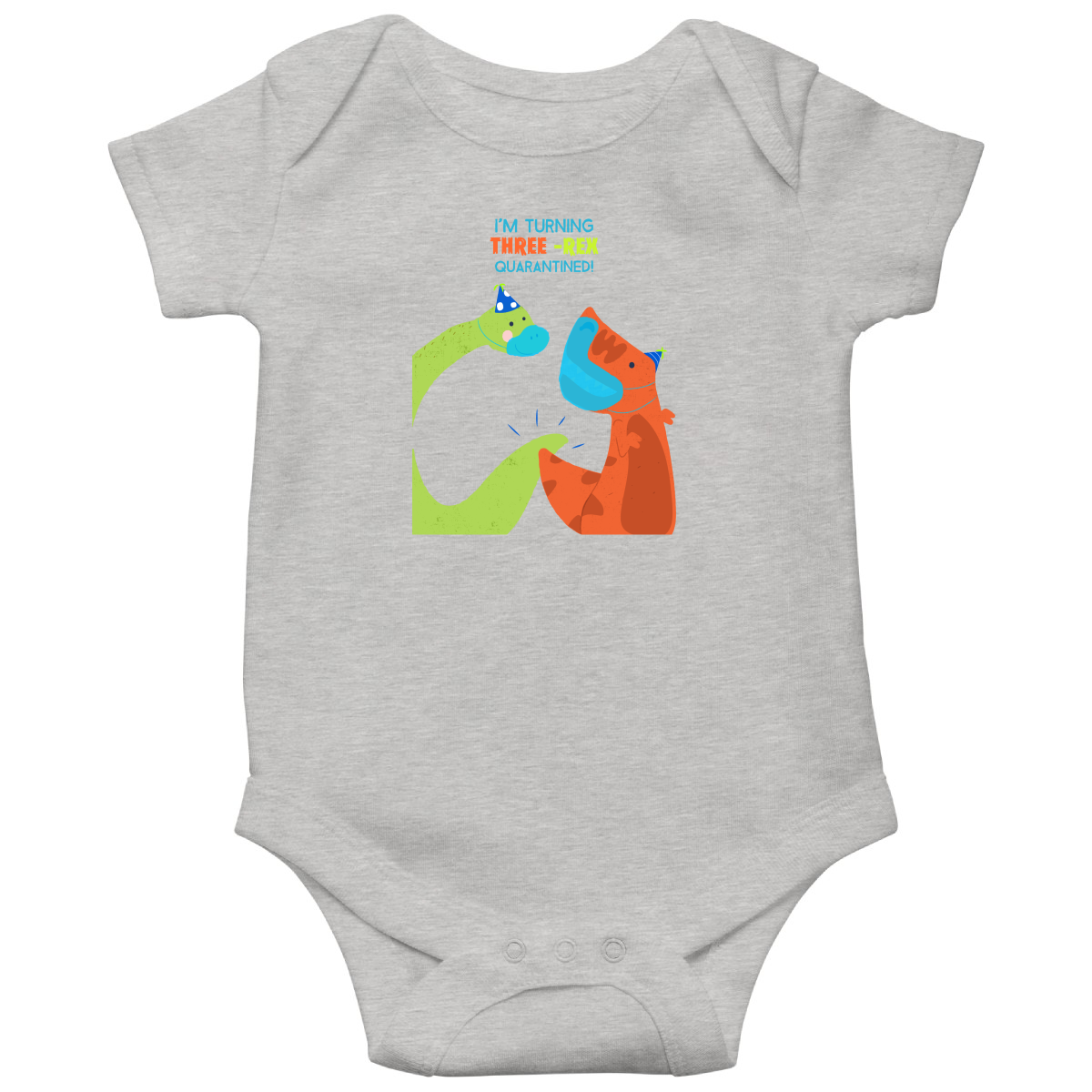 I'm turning three-rex quarantined Baby Bodysuits | Gray