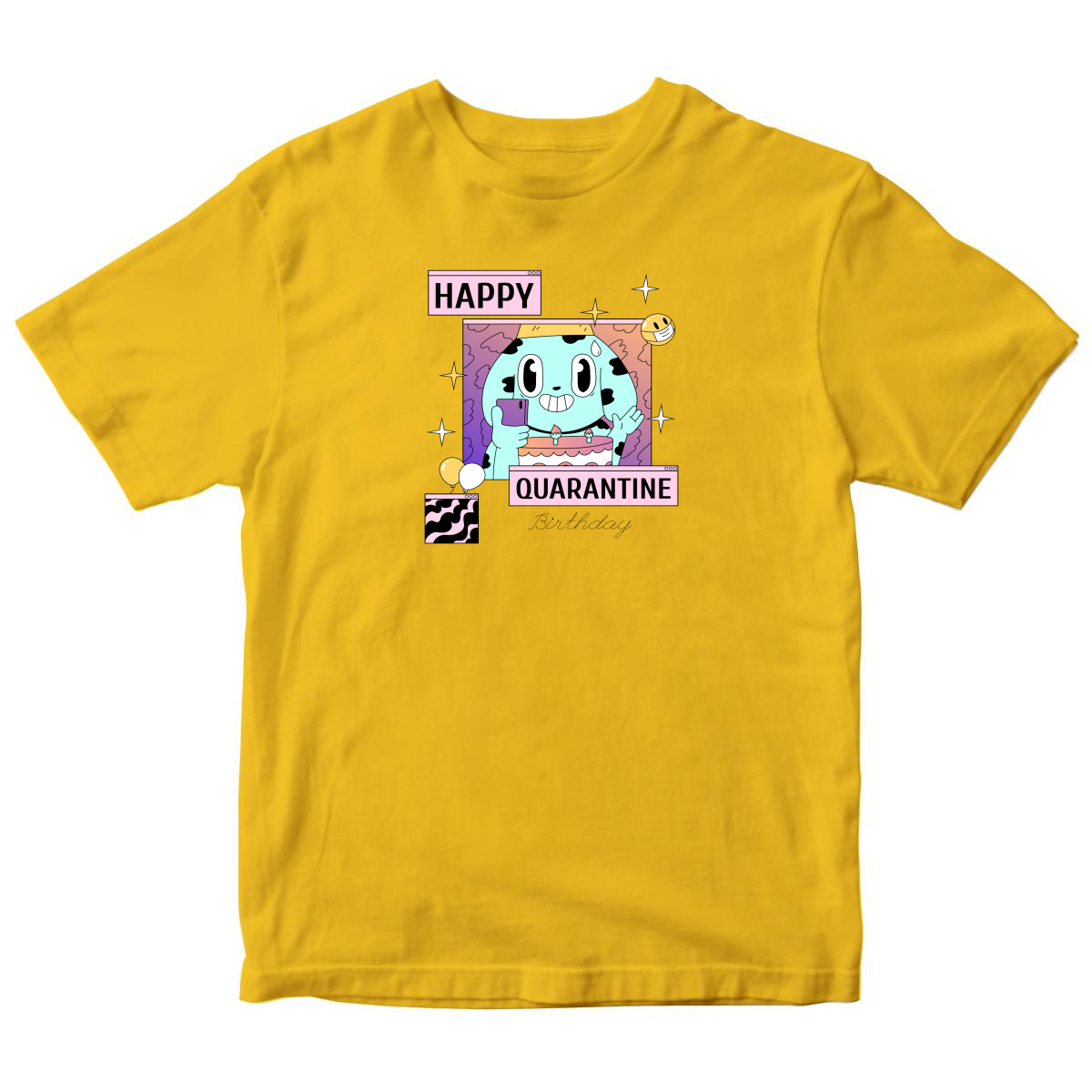 Happy Quarantine Birthday Kids T-shirt | Yellow