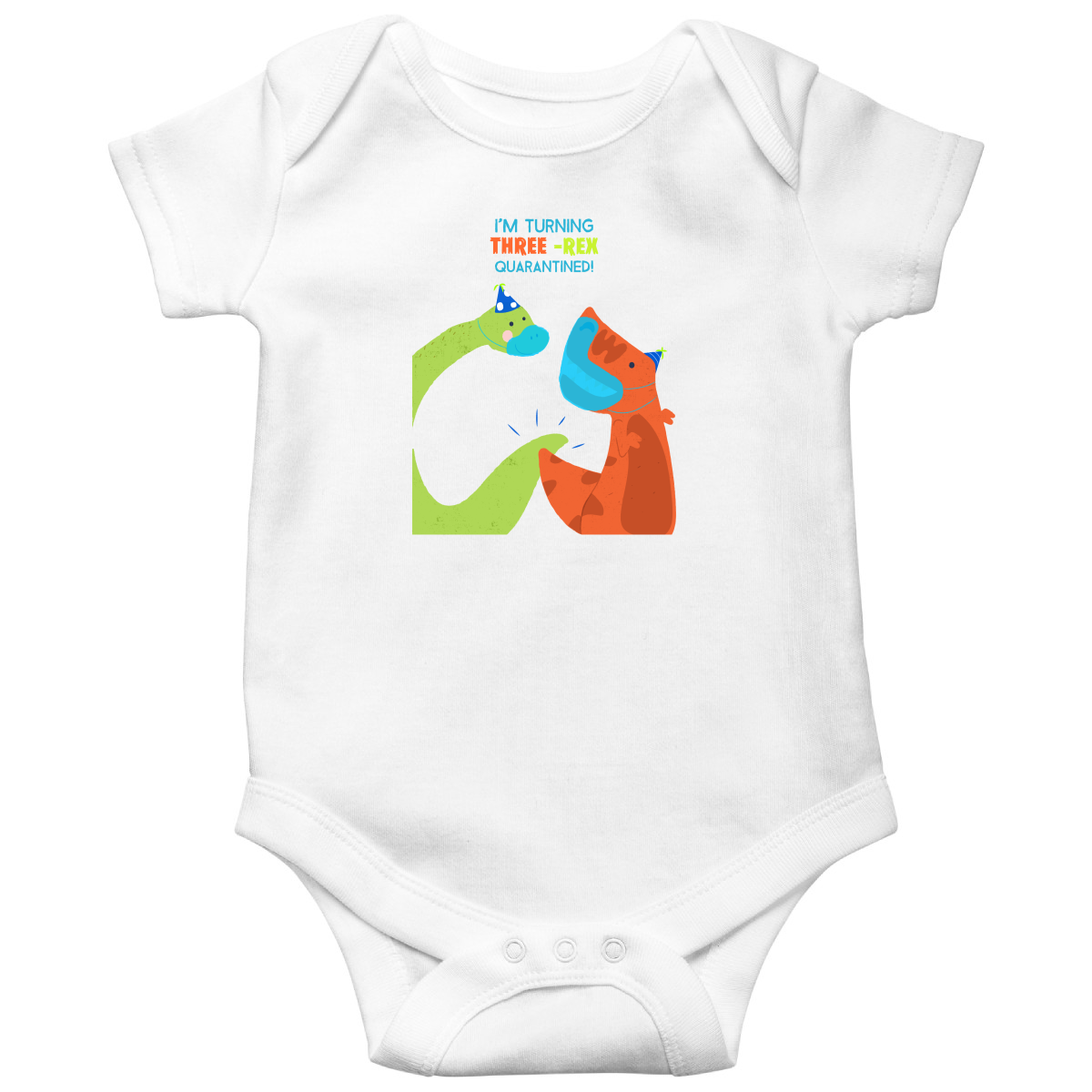 I'm turning three-rex quarantined Baby Bodysuits | White