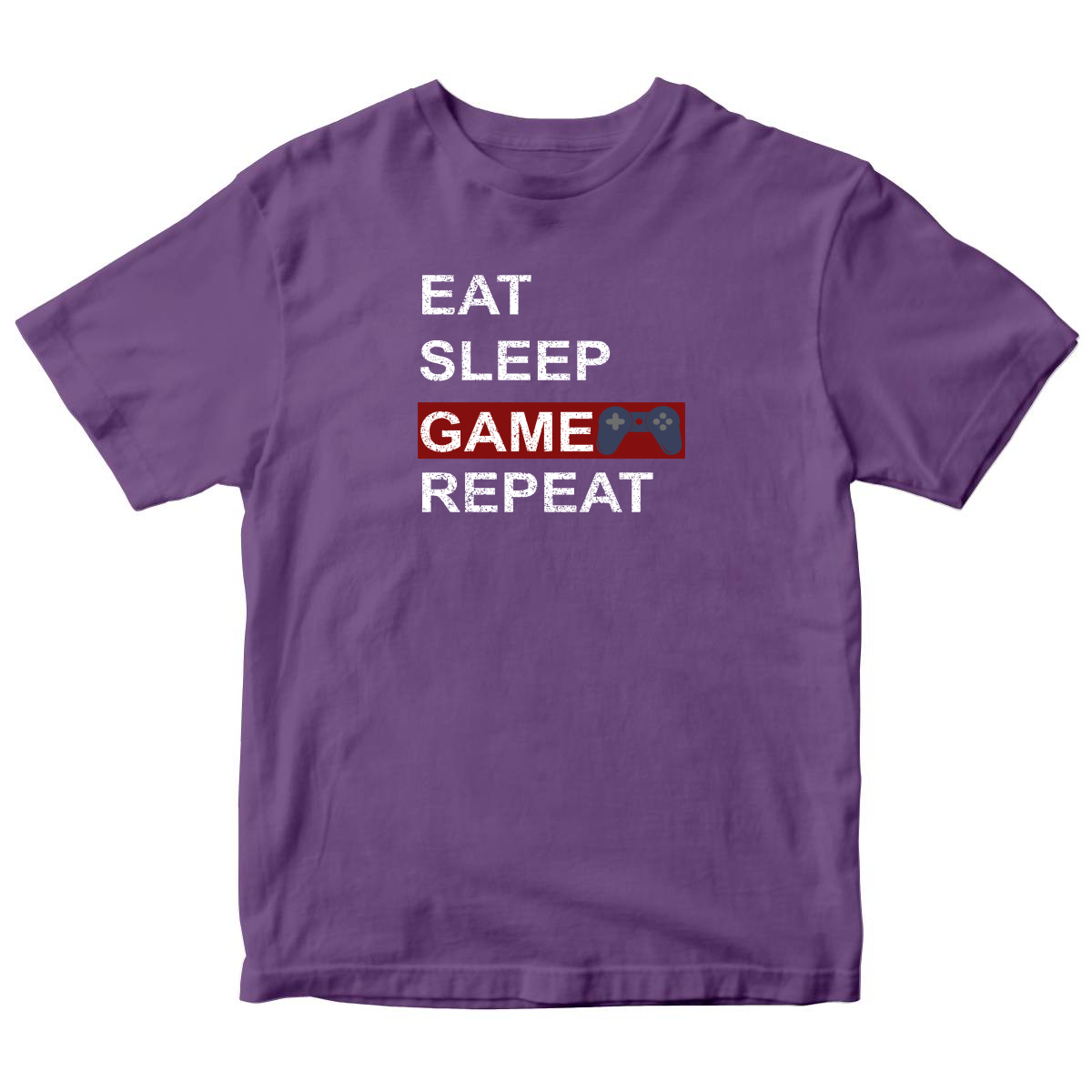 Eat Sleep Game Repeat Kids T-shirt | Purple