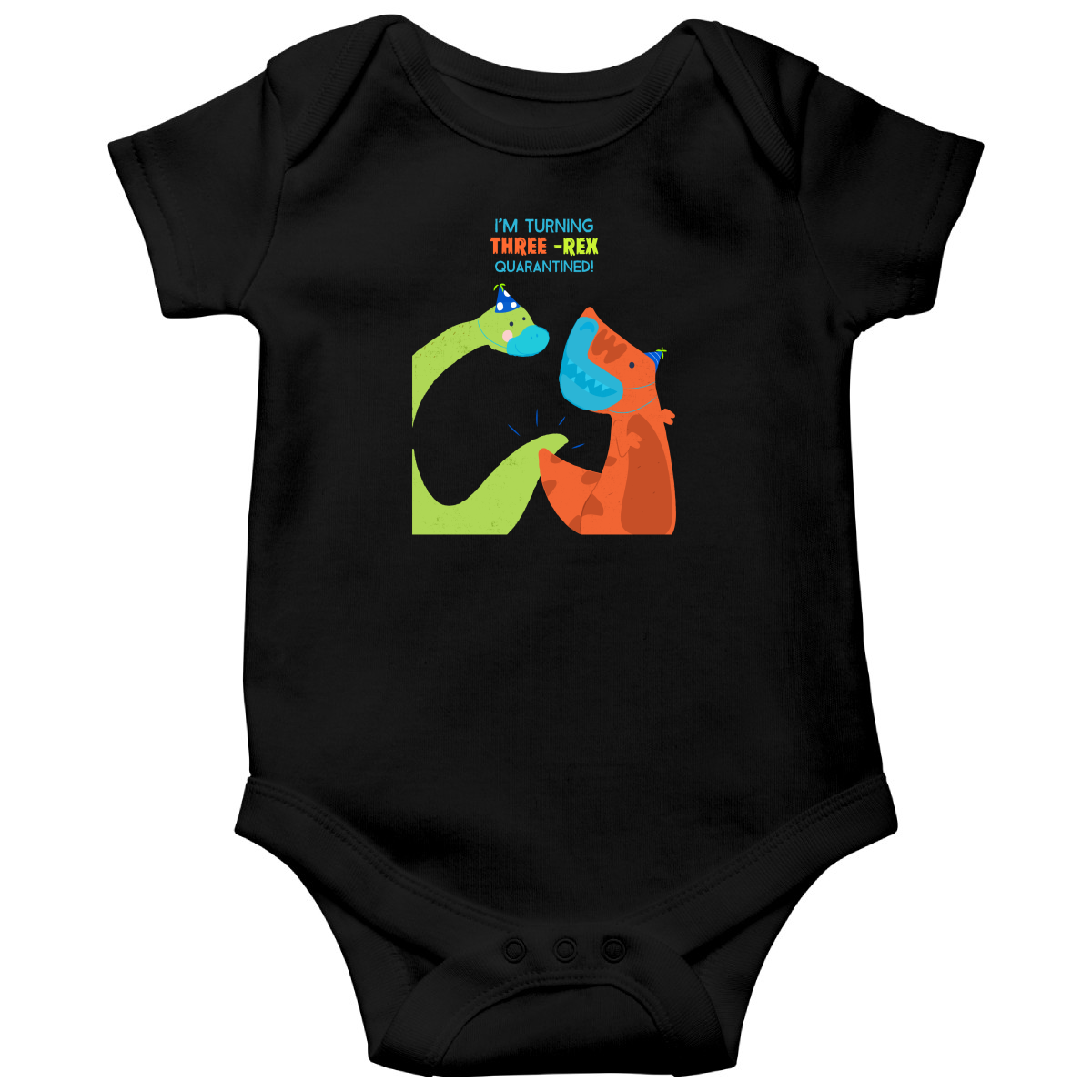 I'm turning three-rex quarantined Baby Bodysuits | Black