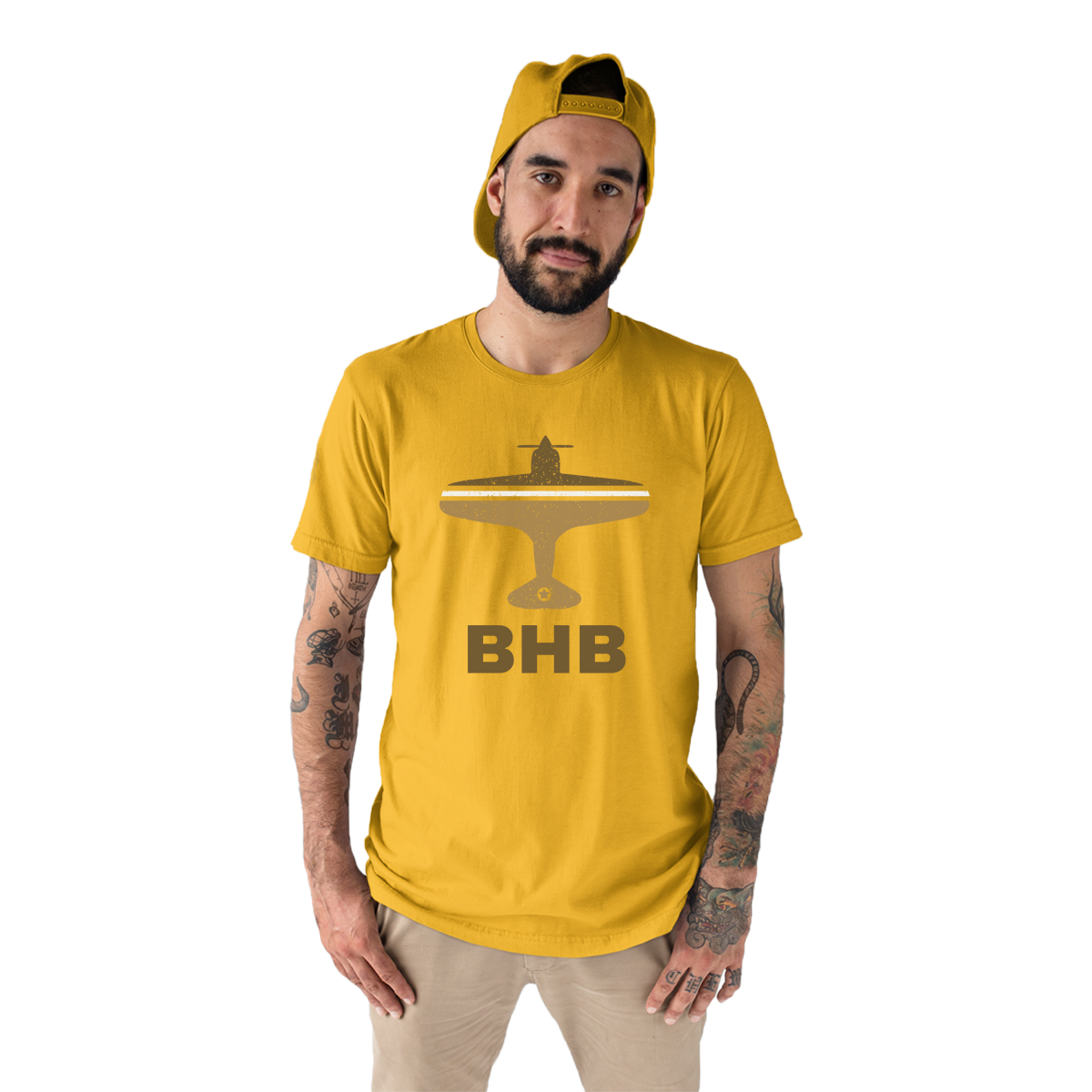 Fly Bar Harbor BHB Airport Men's T-shirt | Yellow