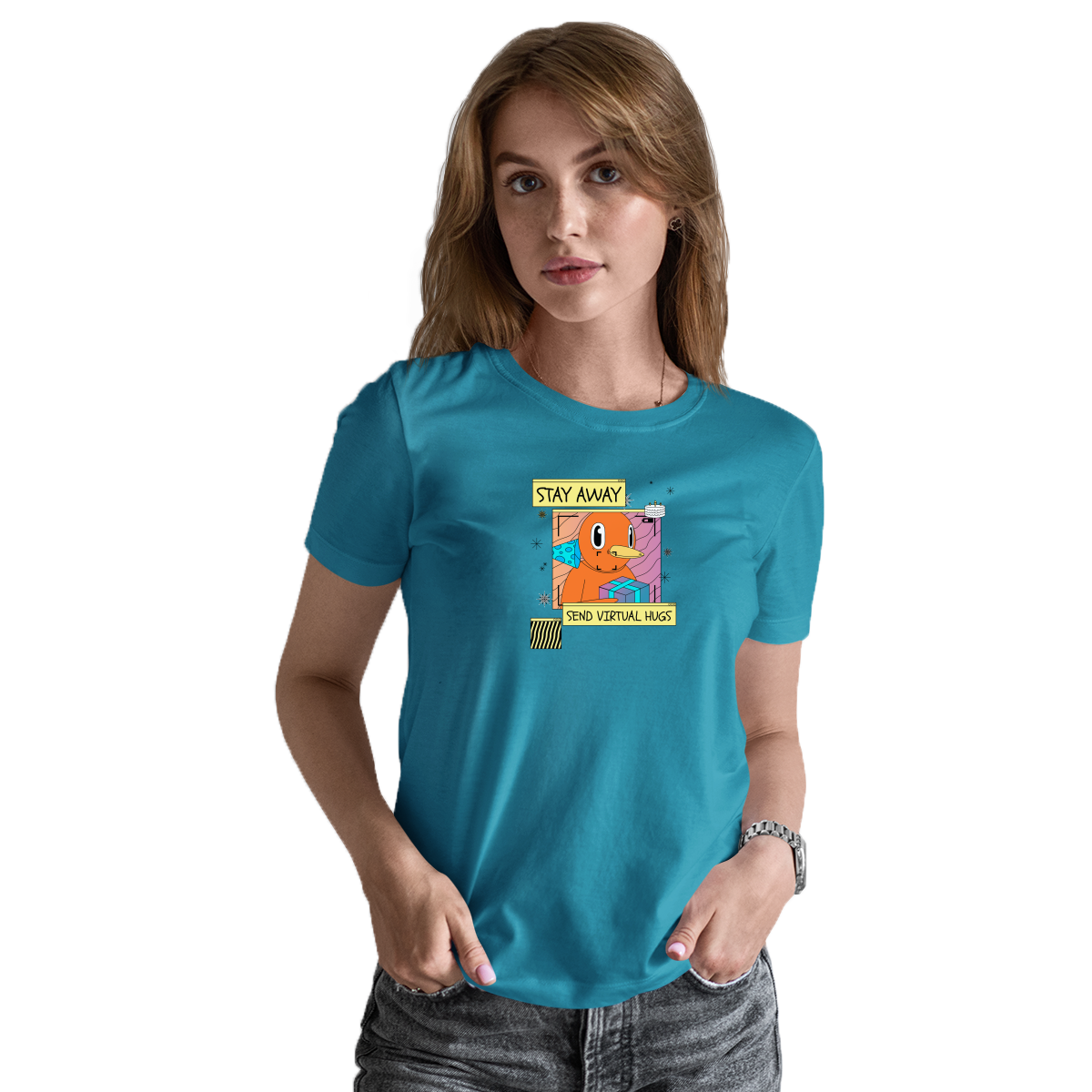 Stay Away Send Virtual Hugs Women's T-shirt | Turquoise