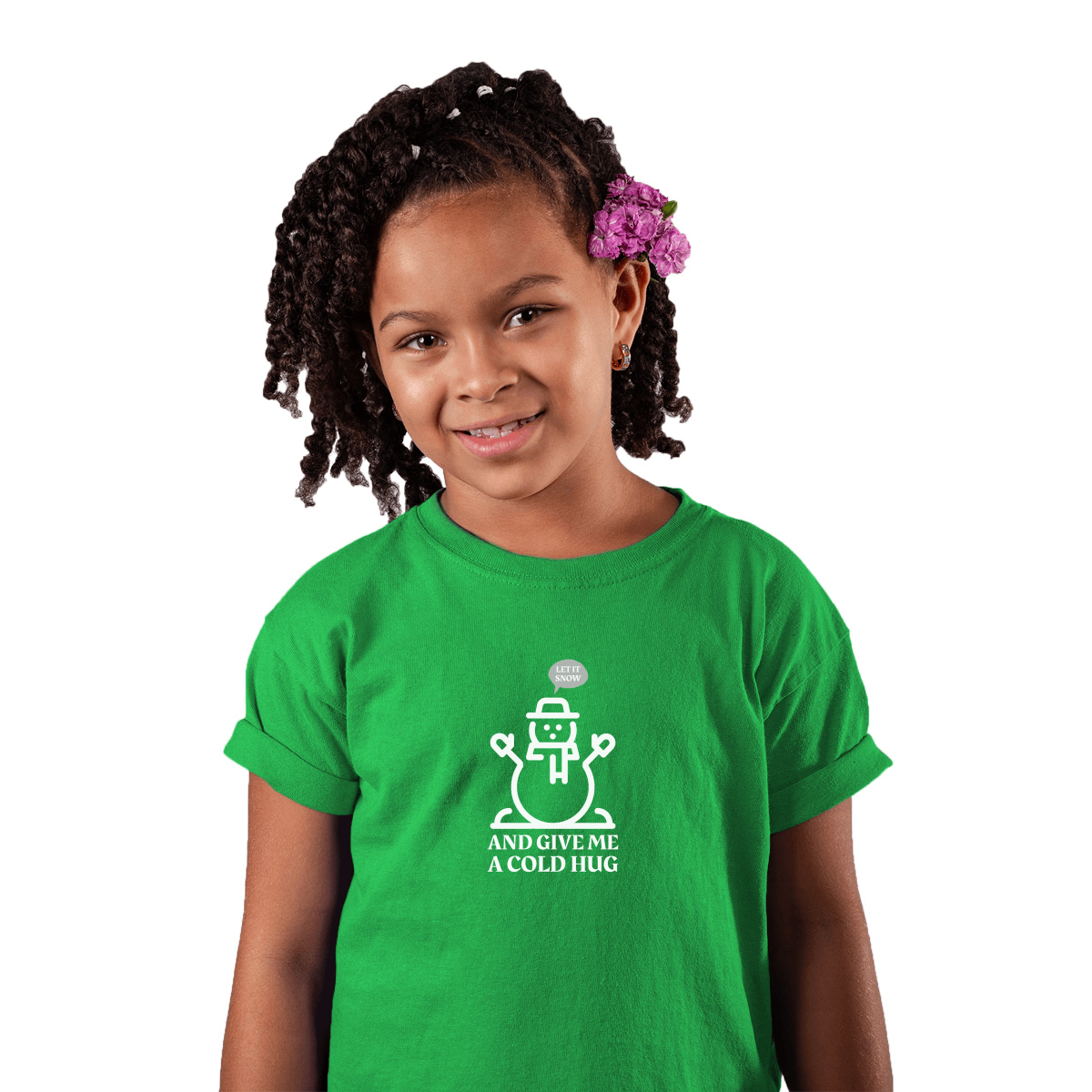 Let It Snow and Give Me a Cold Hug Kids T-shirt | Green