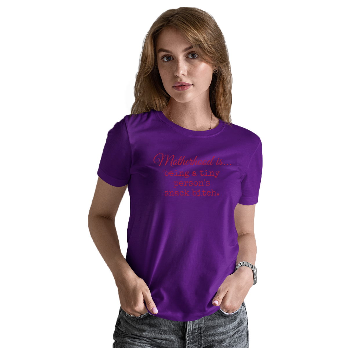 Motherhood is being tiny person's snack bitch Women's T-shirt | Purple