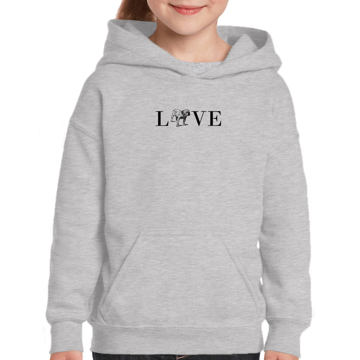 English Bulldog Love Kids Hoodie | Gray