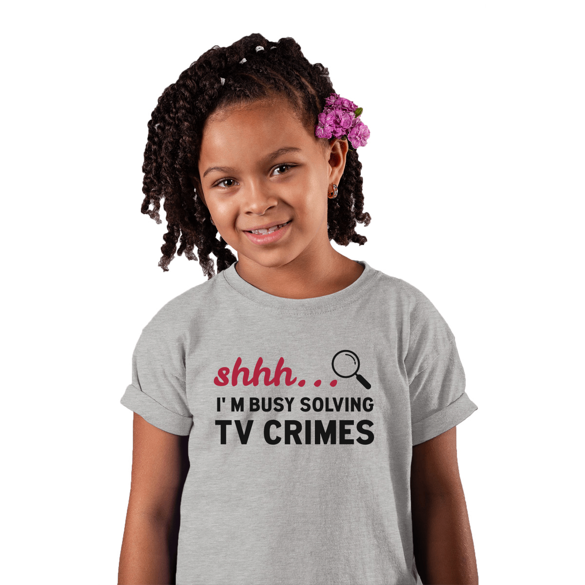 Shh I'm Busy Solving TV Crimes Kids T-shirt | Gray