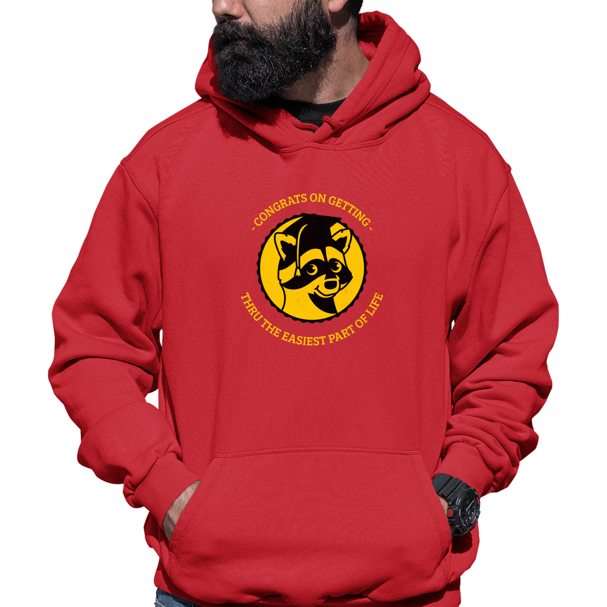 Congrats On Getting Thru The Easiest Part Of Life Unisex Hoodie | Red