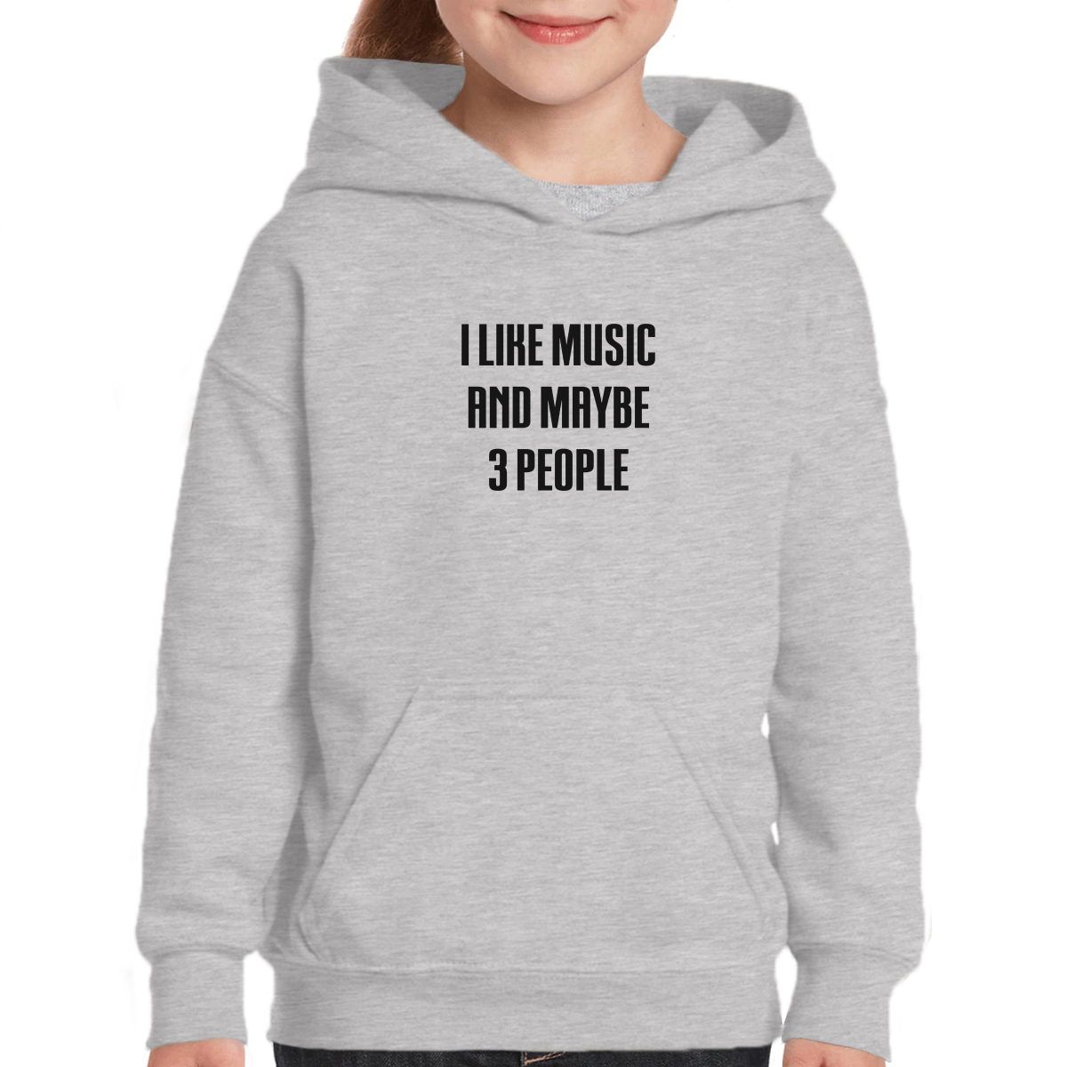 I Like Music and Maybe 3 People Kids Hoodie | Gray