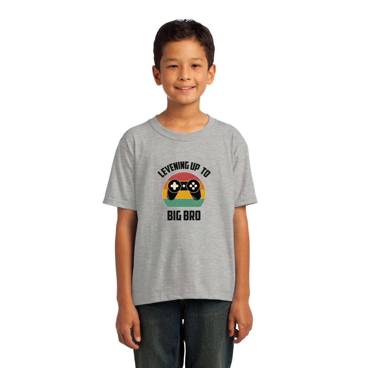 Leveling Up To Big Bro-2 Kids T-shirt | Gray