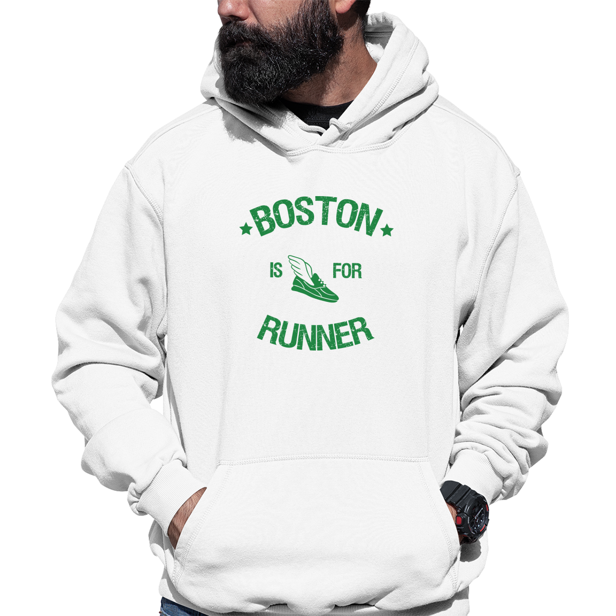 Boston Is For Runners Unisex Hoodie | White