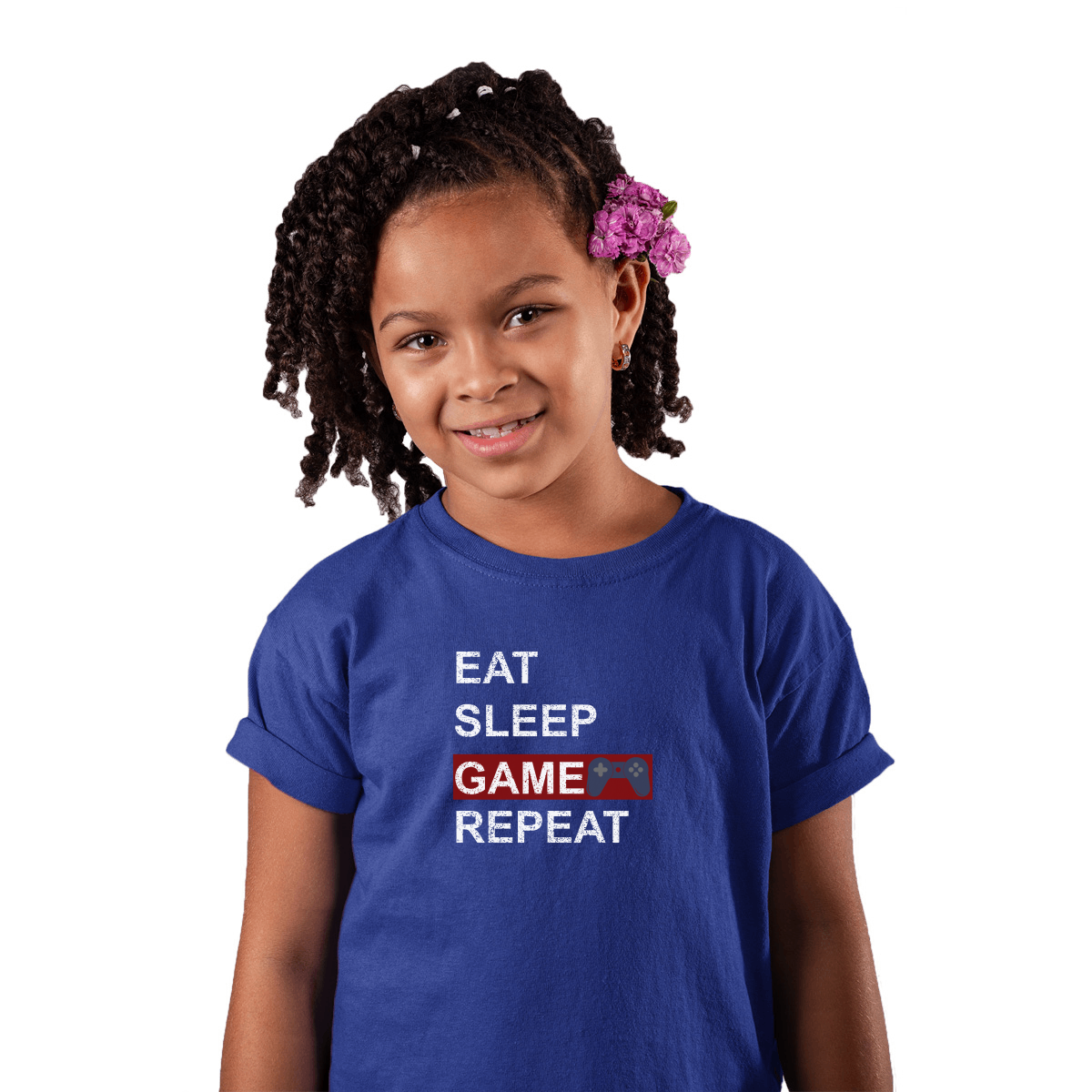 Eat Sleep Game Repeat Kids T-shirt | Blue