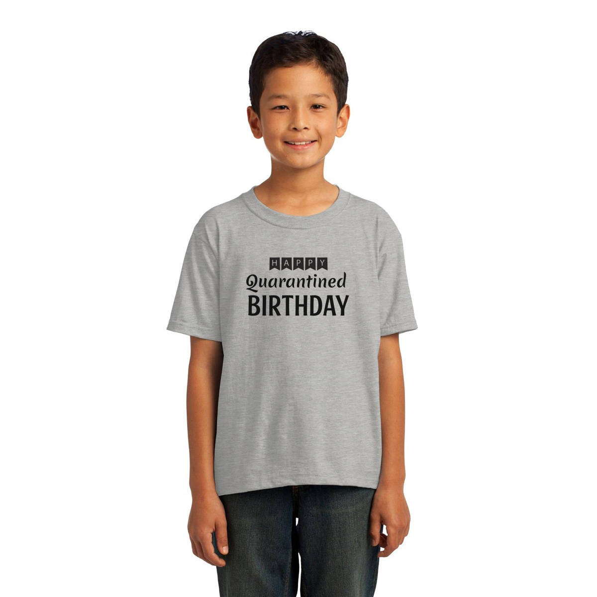 Happy Quarantined Birthday Kids T-shirt | Gray