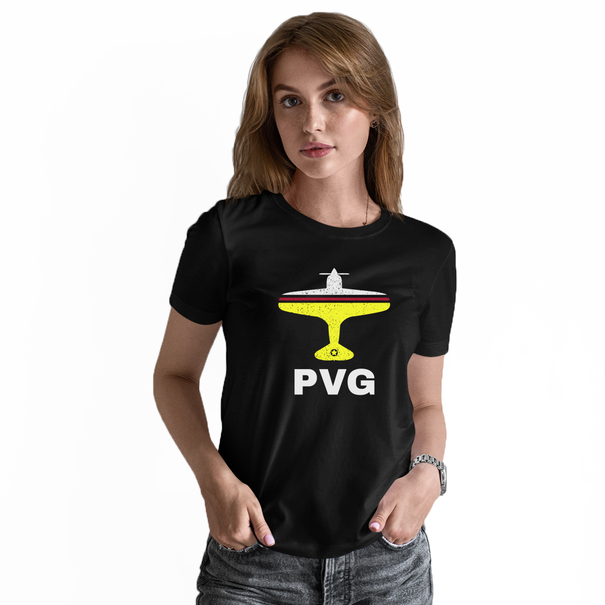 Fly Shanghai PVG Airport Women's T-shirt | Black