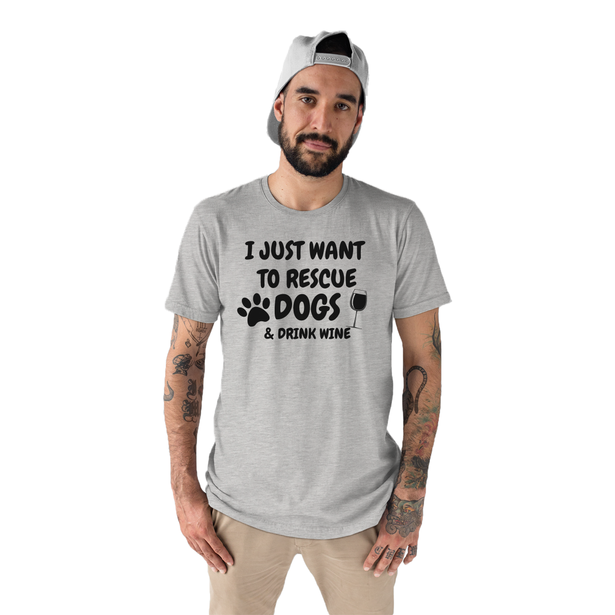 Dogs and Drink Wine Men's T-shirt | Gray