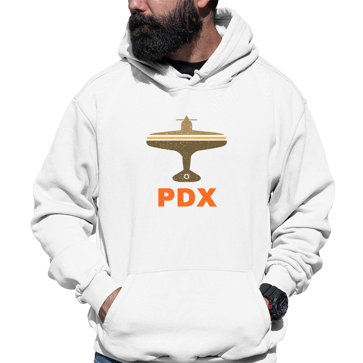 Fly Portland PDX Airport  Unisex Hoodie | White