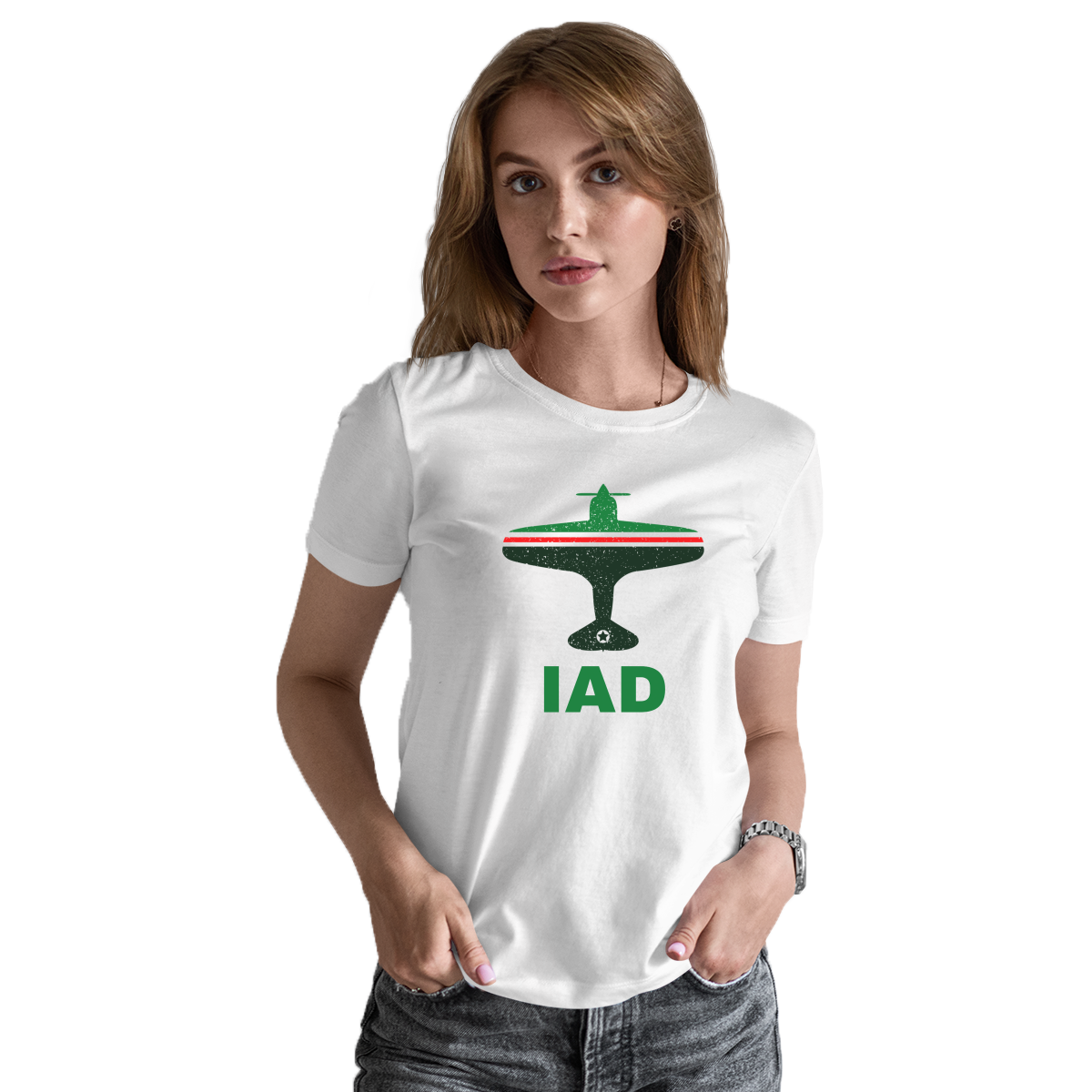 Fly Washington D.C. IAD Airport Women's T-shirt | White