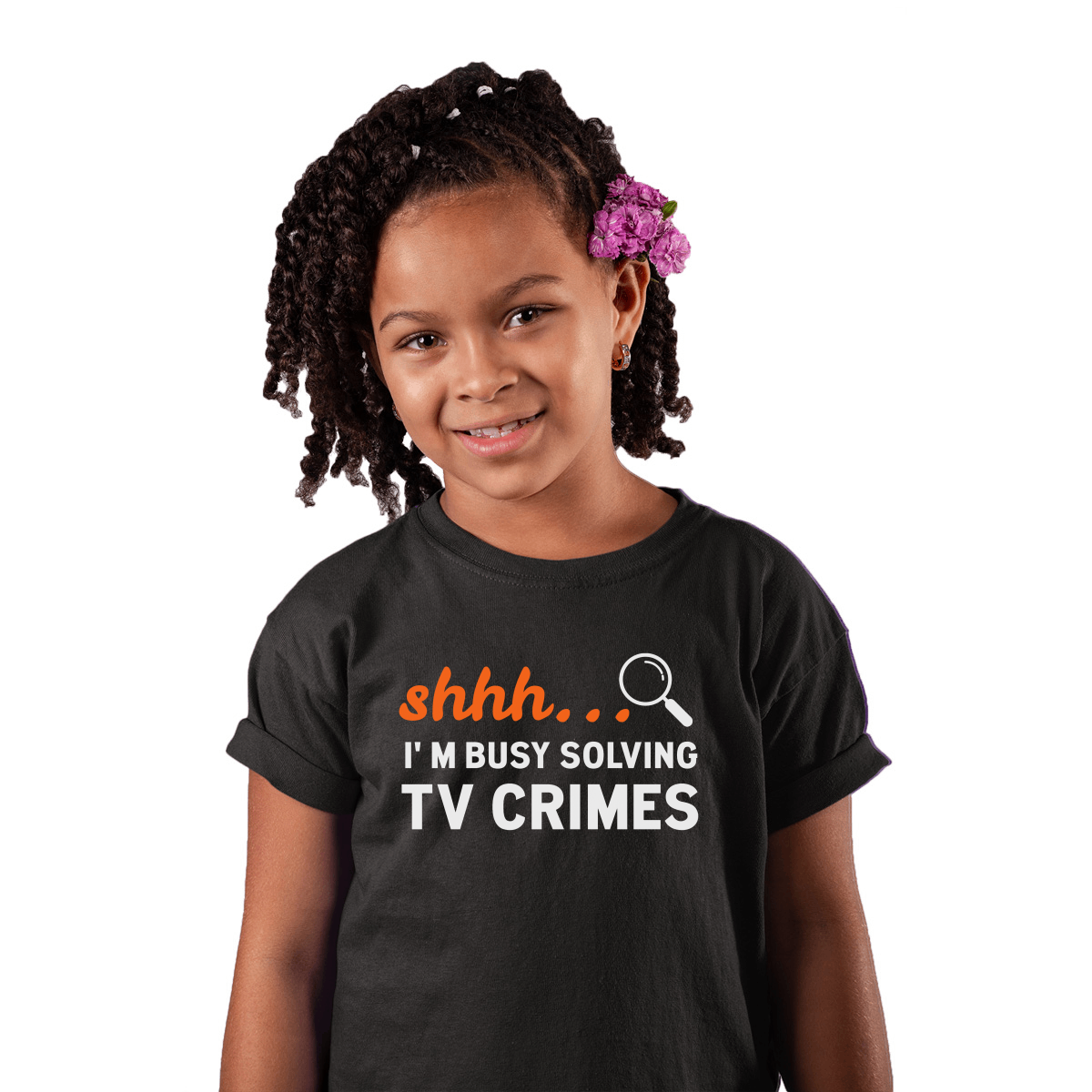 Shh I'm Busy Solving TV Crimes Kids T-shirt | Black