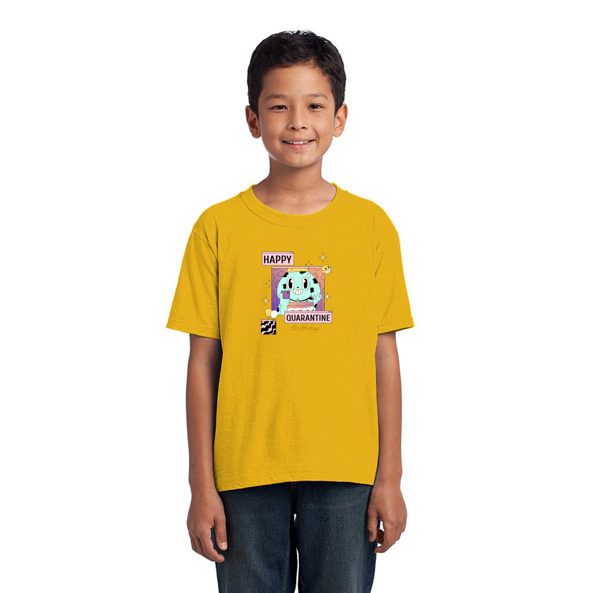 Happy Quarantine Birthday Kids T-shirt | Yellow