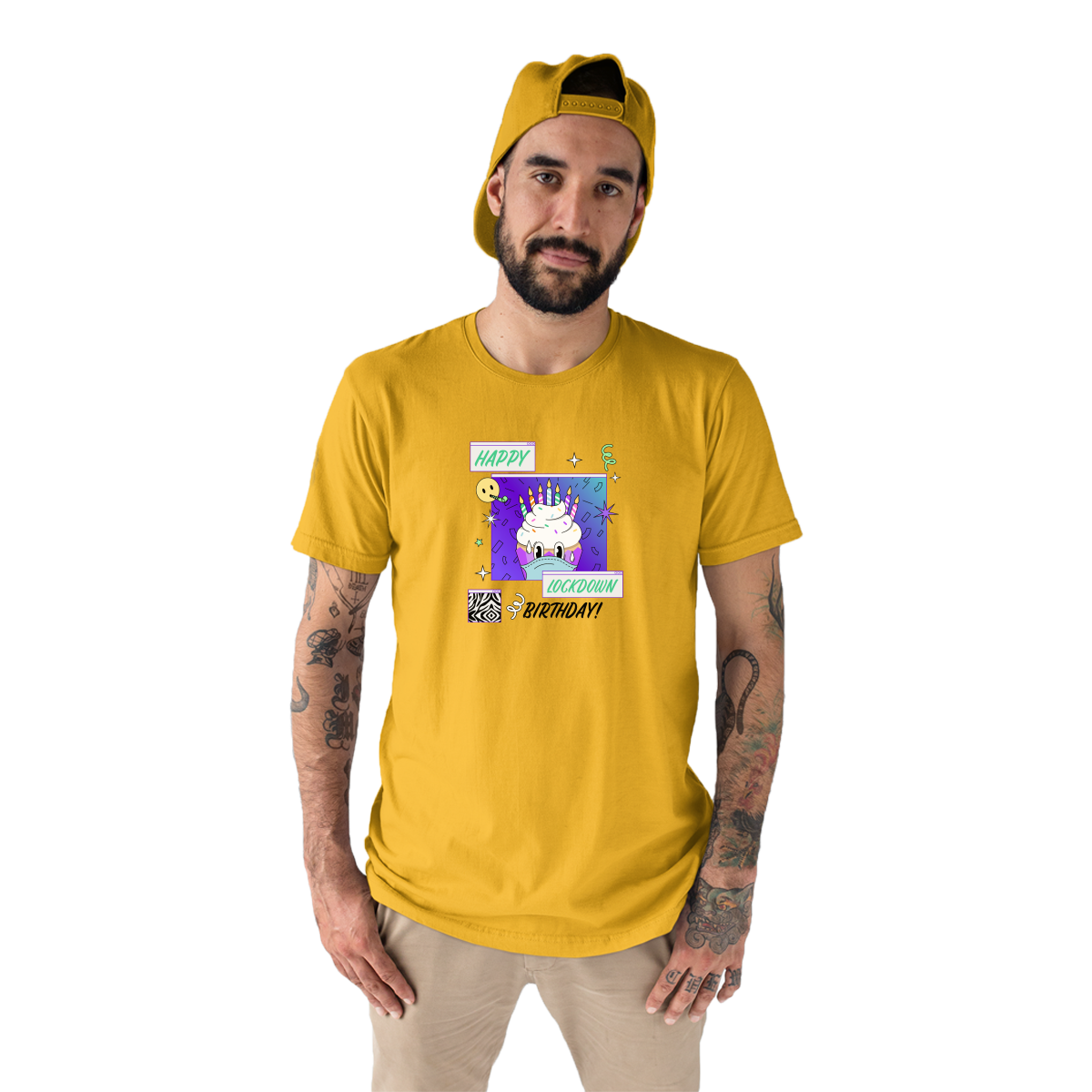 Happy Lock-down Birthday Men's T-shirt | Yellow