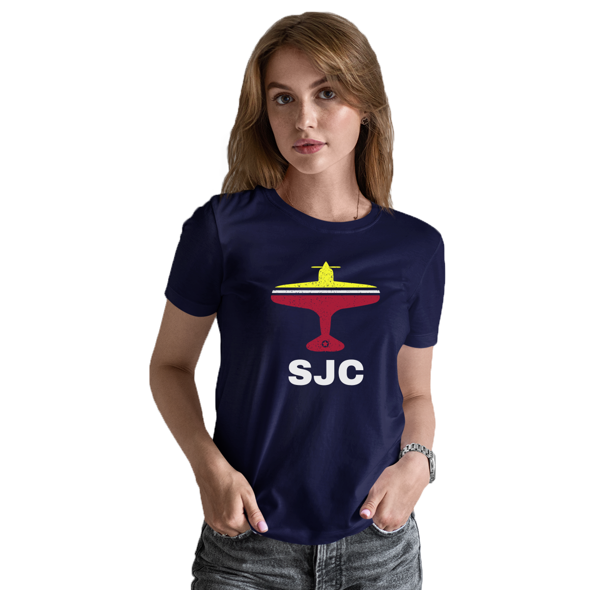 Fly San Jose SJC Airport Women's T-shirt | Navy