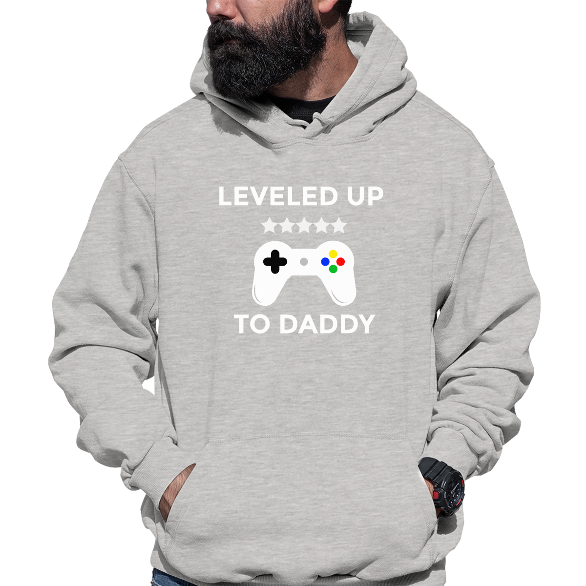 LEVELED UP TO DADDY Unisex Hoodie | Gray