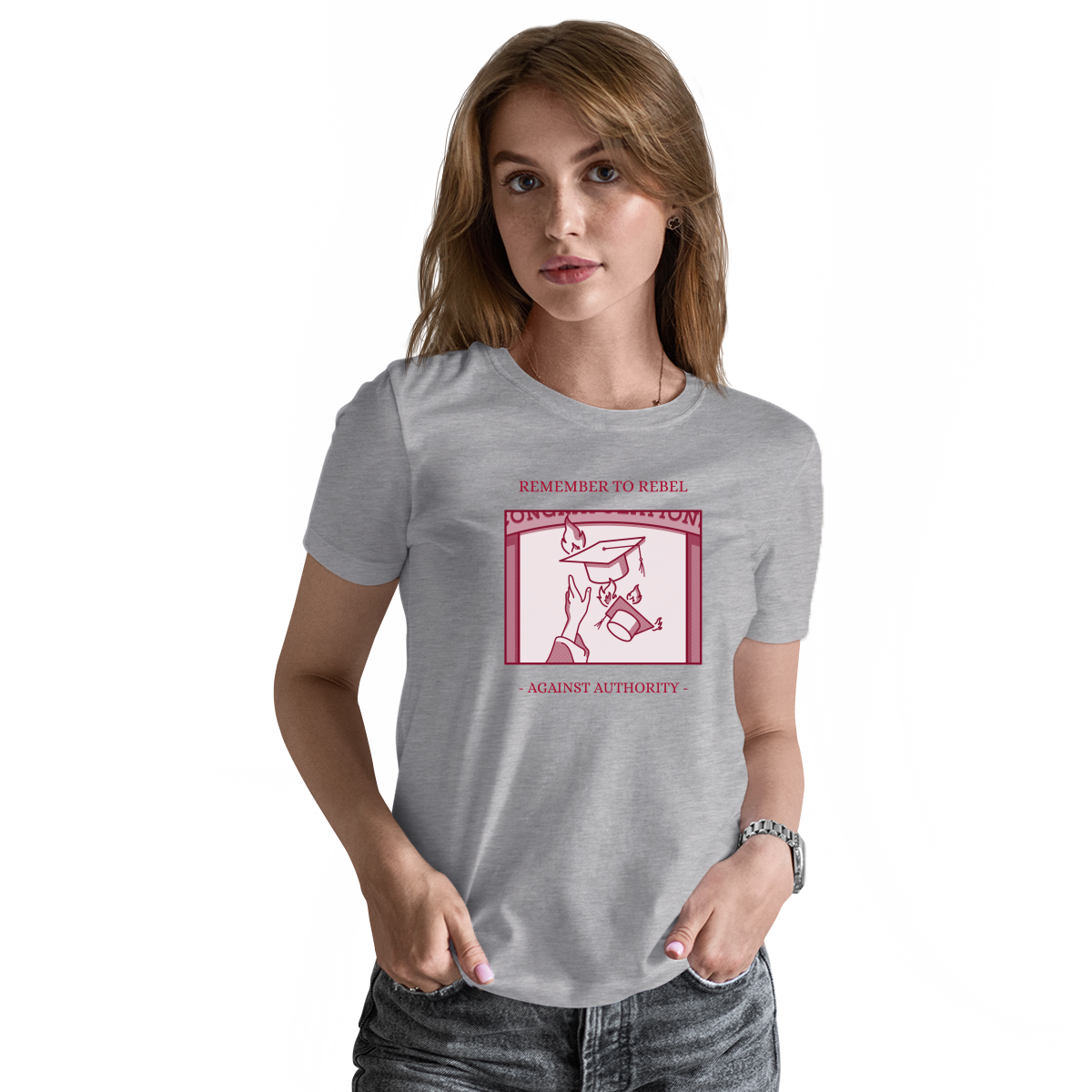 Remember To Rebel Agaist Authority Women's T-shirt | Gray