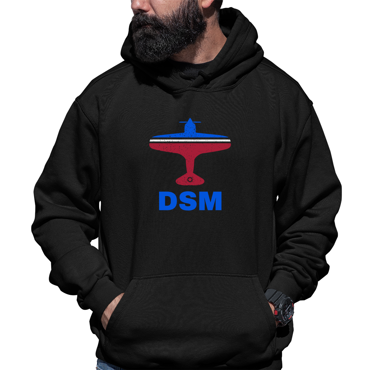 Fly Des Moines DSM Airport Unisex Hoodie | Black