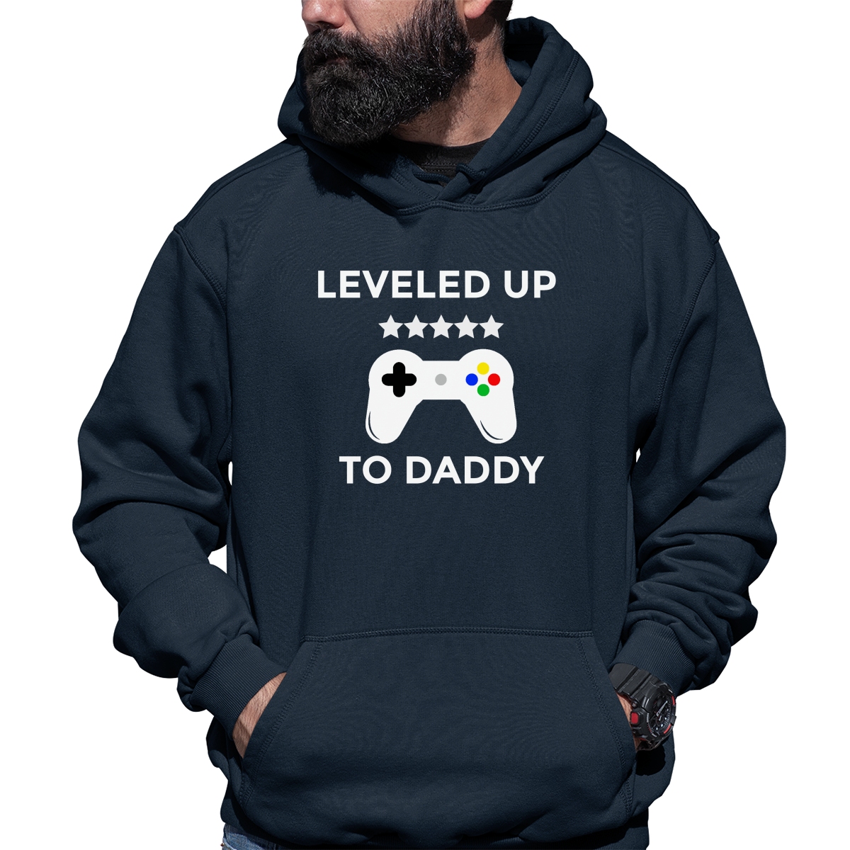 LEVELED UP TO DADDY Unisex Hoodie | Navy