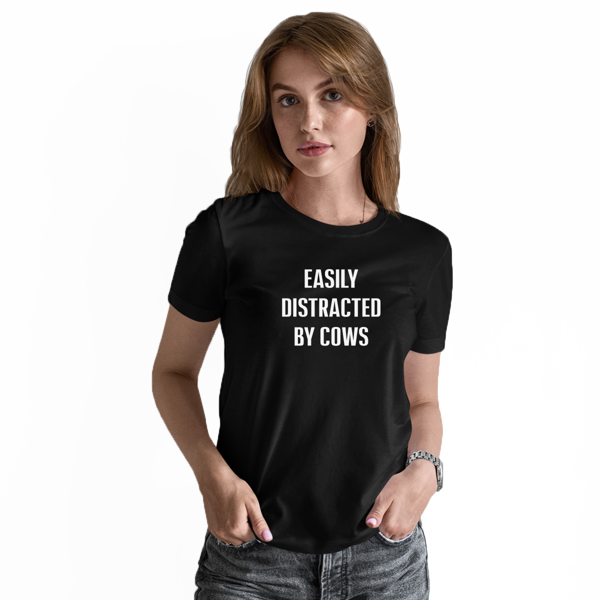 Easily Distracted By Cows Women's T-shirt | Black