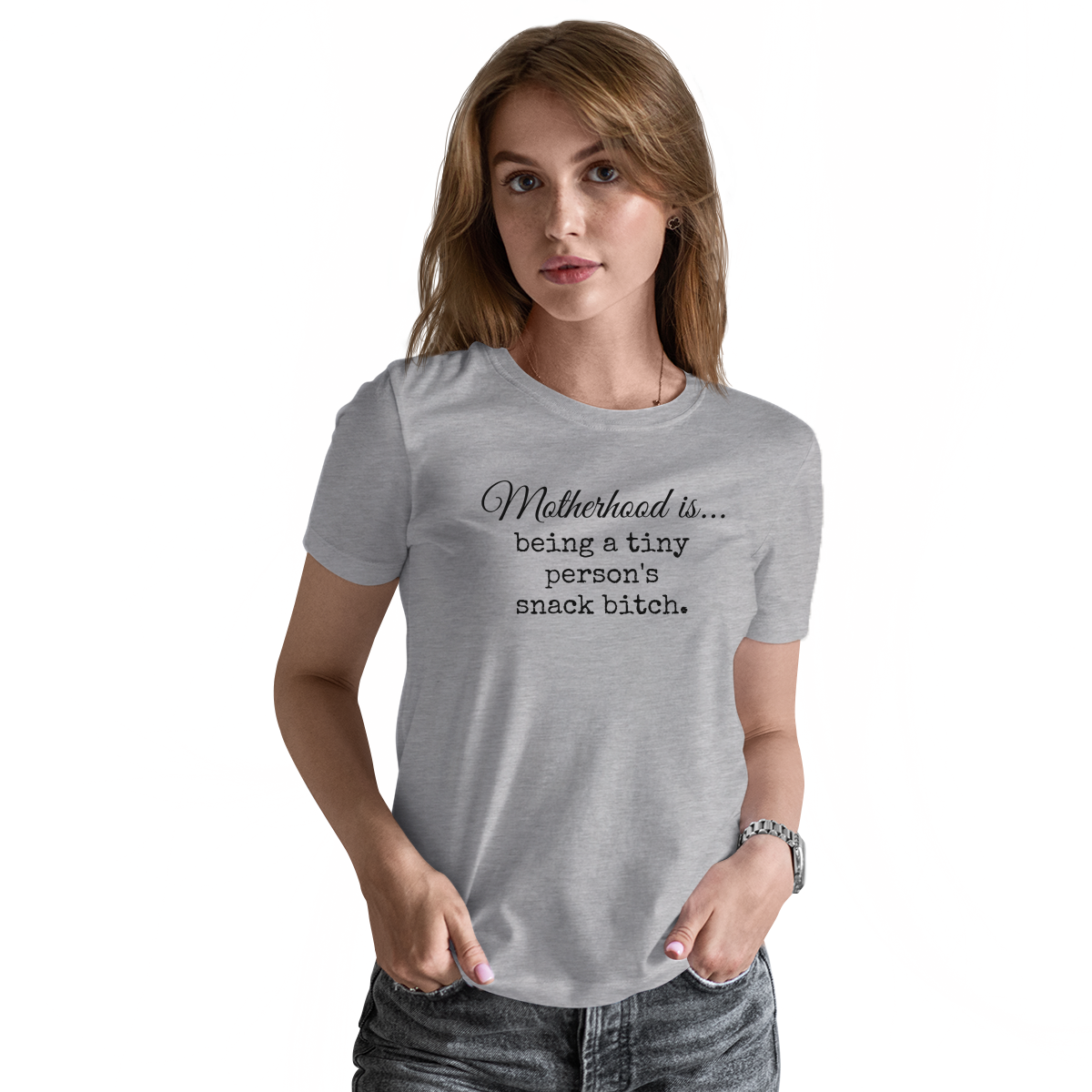 Motherhood is being tiny person's snack bitch Women's T-shirt | Gray