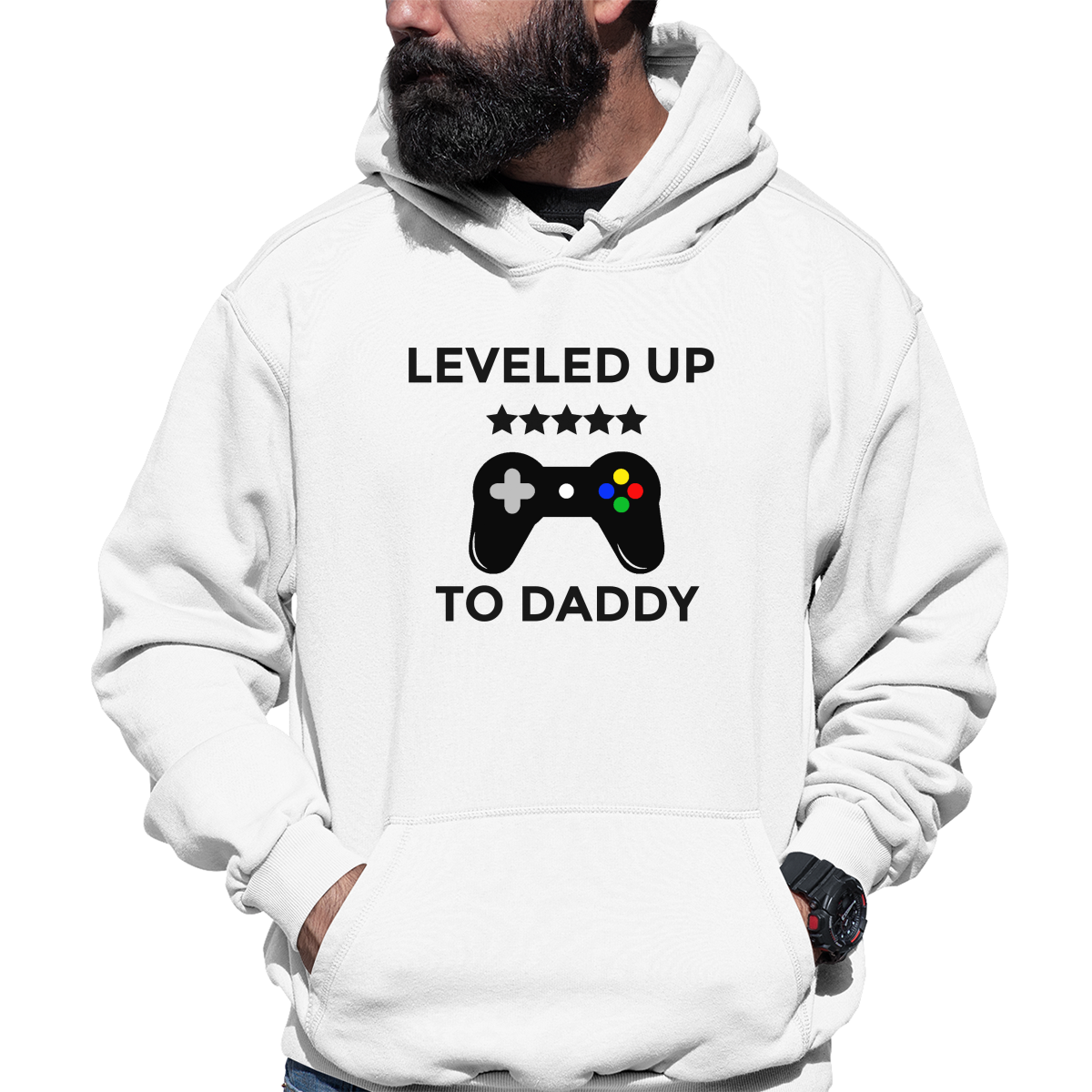 LEVELED UP TO DADDY Unisex Hoodie | White