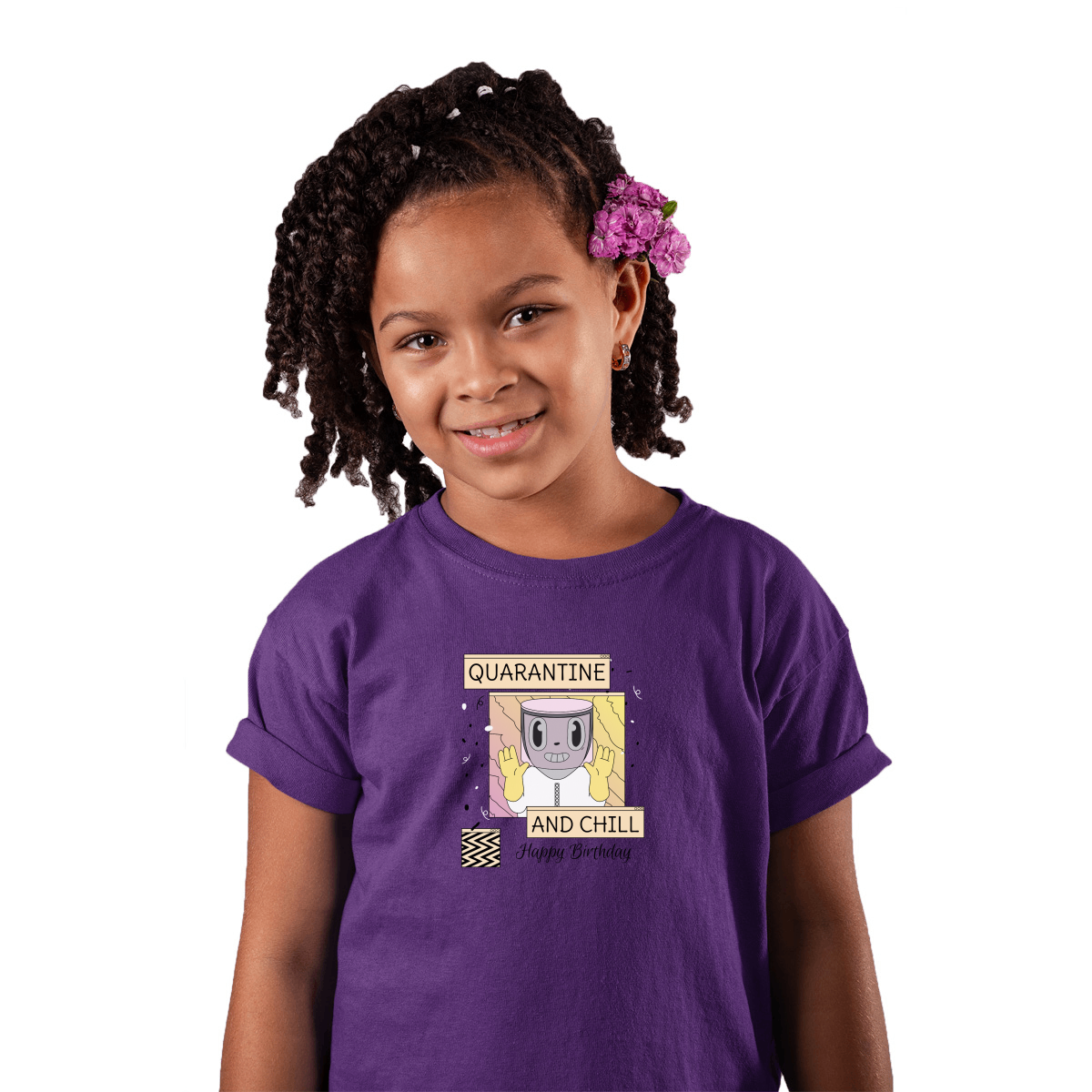 Quarantine and Chill Birthday Kids T-shirt | Purple