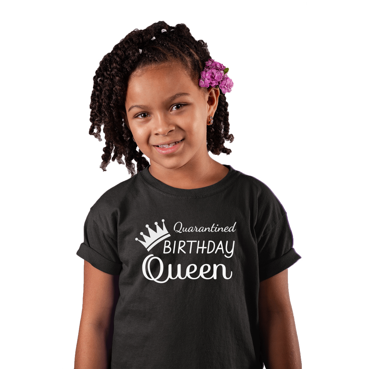 Quarantined Birthday Queen Kids T-shirt | Black