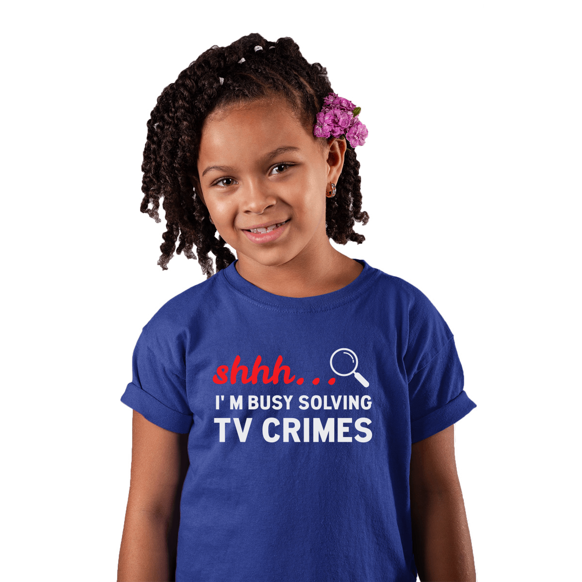 Shh I'm Busy Solving TV Crimes Kids T-shirt | Blue