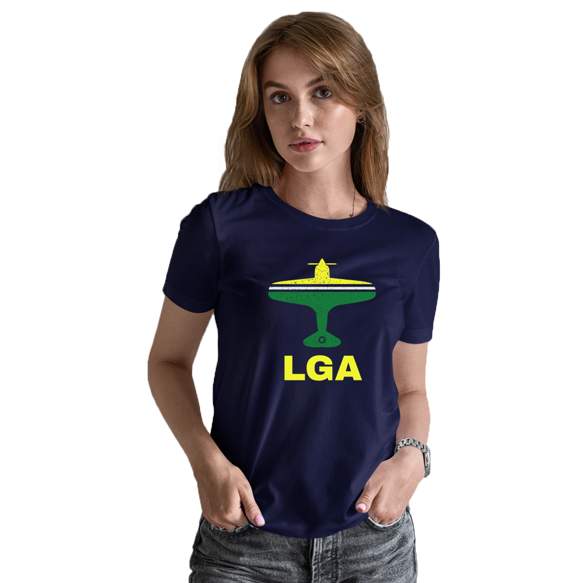 Fly New York LGA Airport Women's T-shirt | Navy