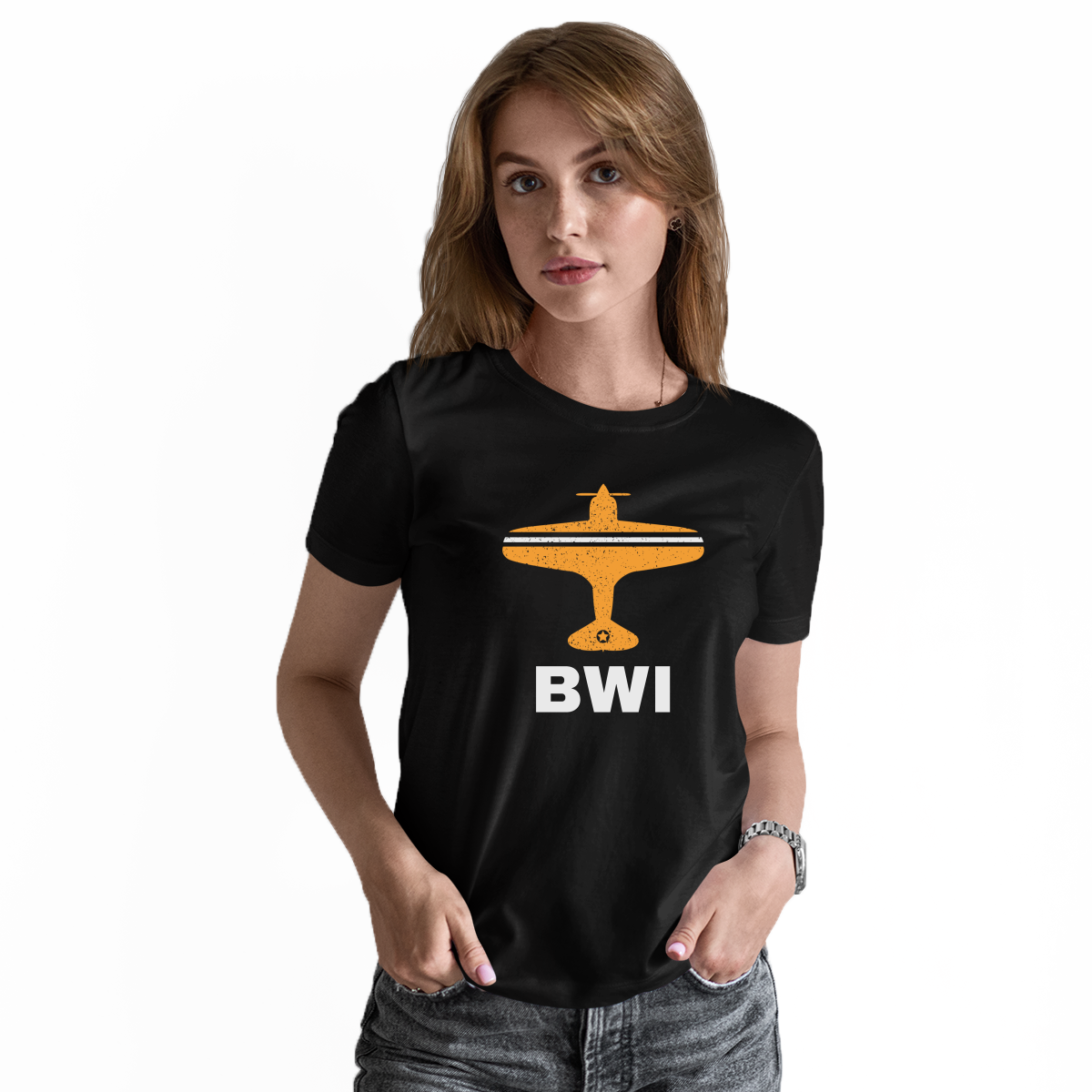 Fly Baltimore BWI Airport Women's T-shirt | Black