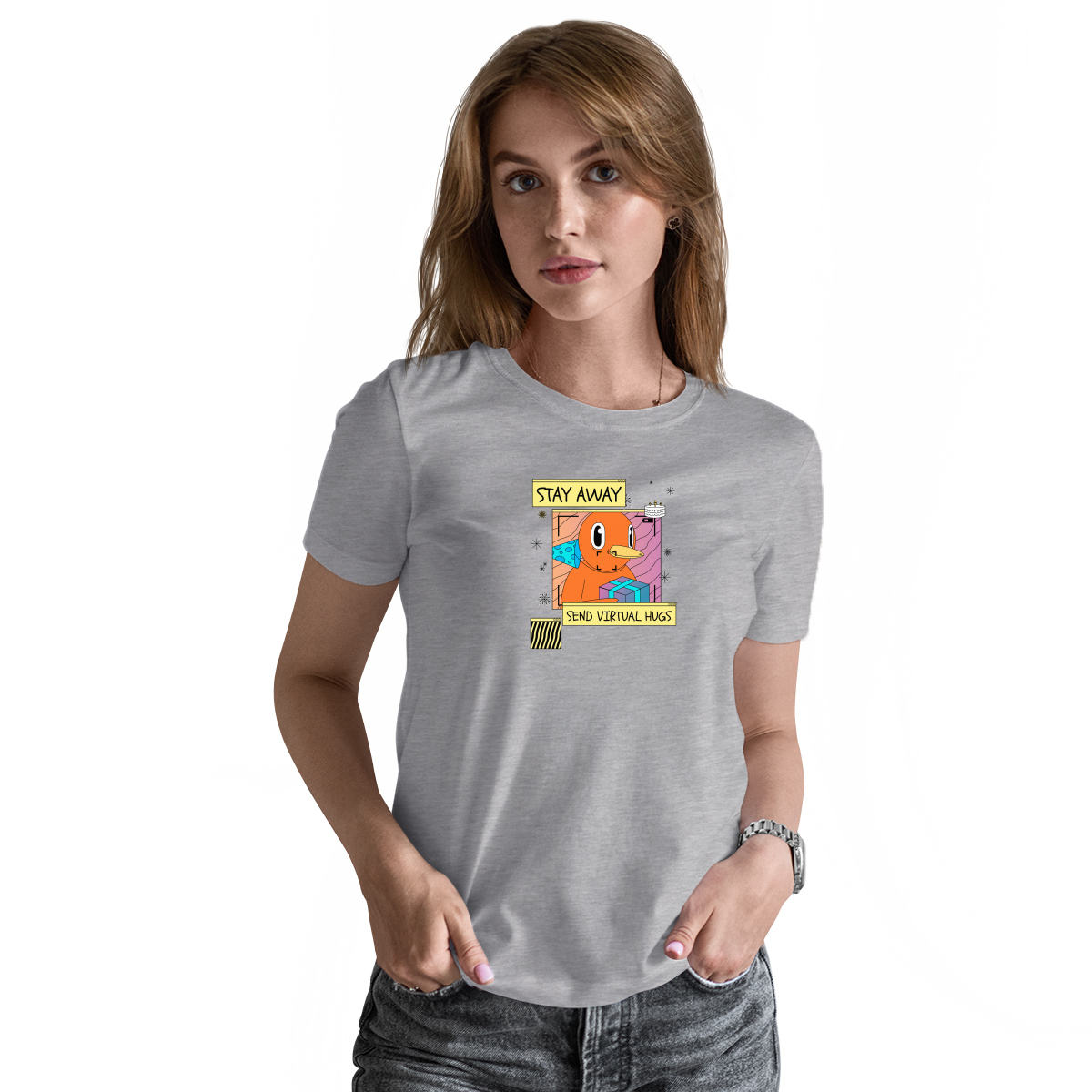 Stay Away Send Virtual Hugs Women's T-shirt | Gray