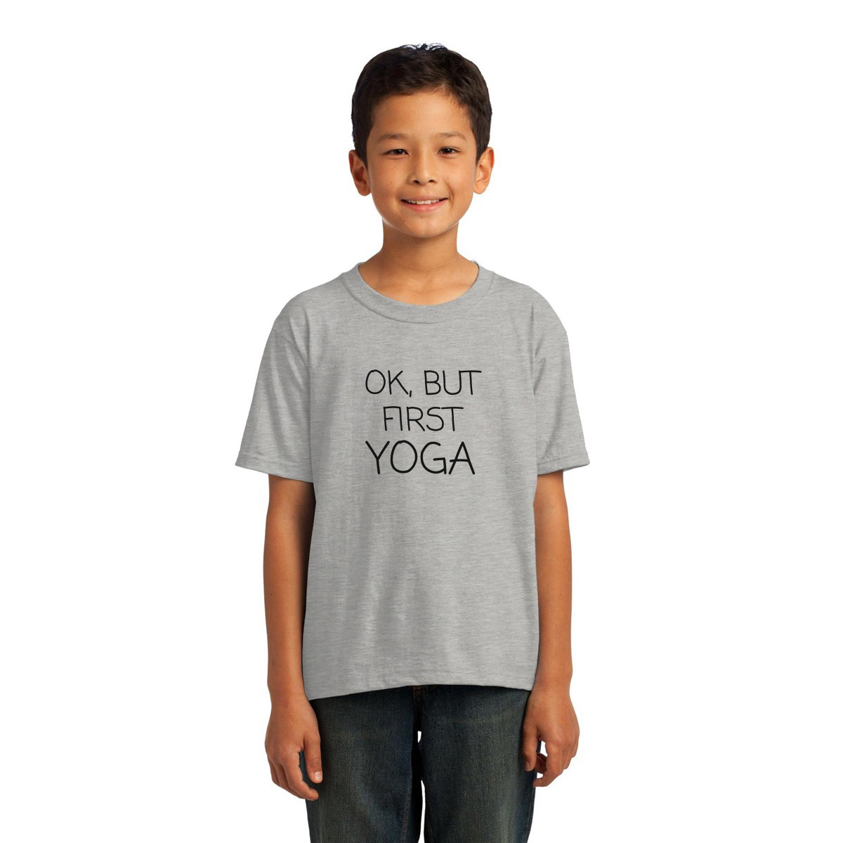 Ok But First Yoga Kids T-shirt | Gray