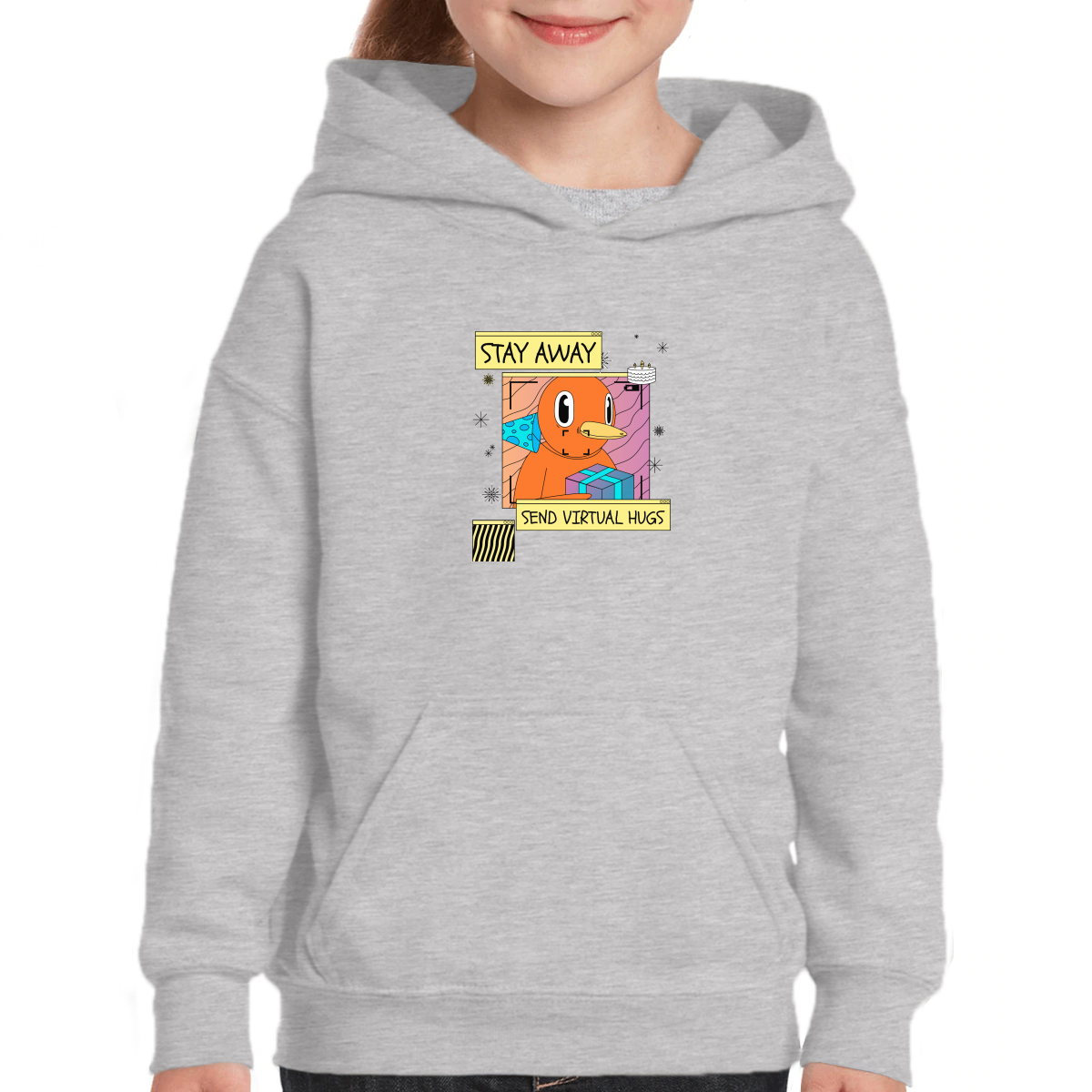 Stay Away Send Virtual Hugs Kids Hoodie | Gray