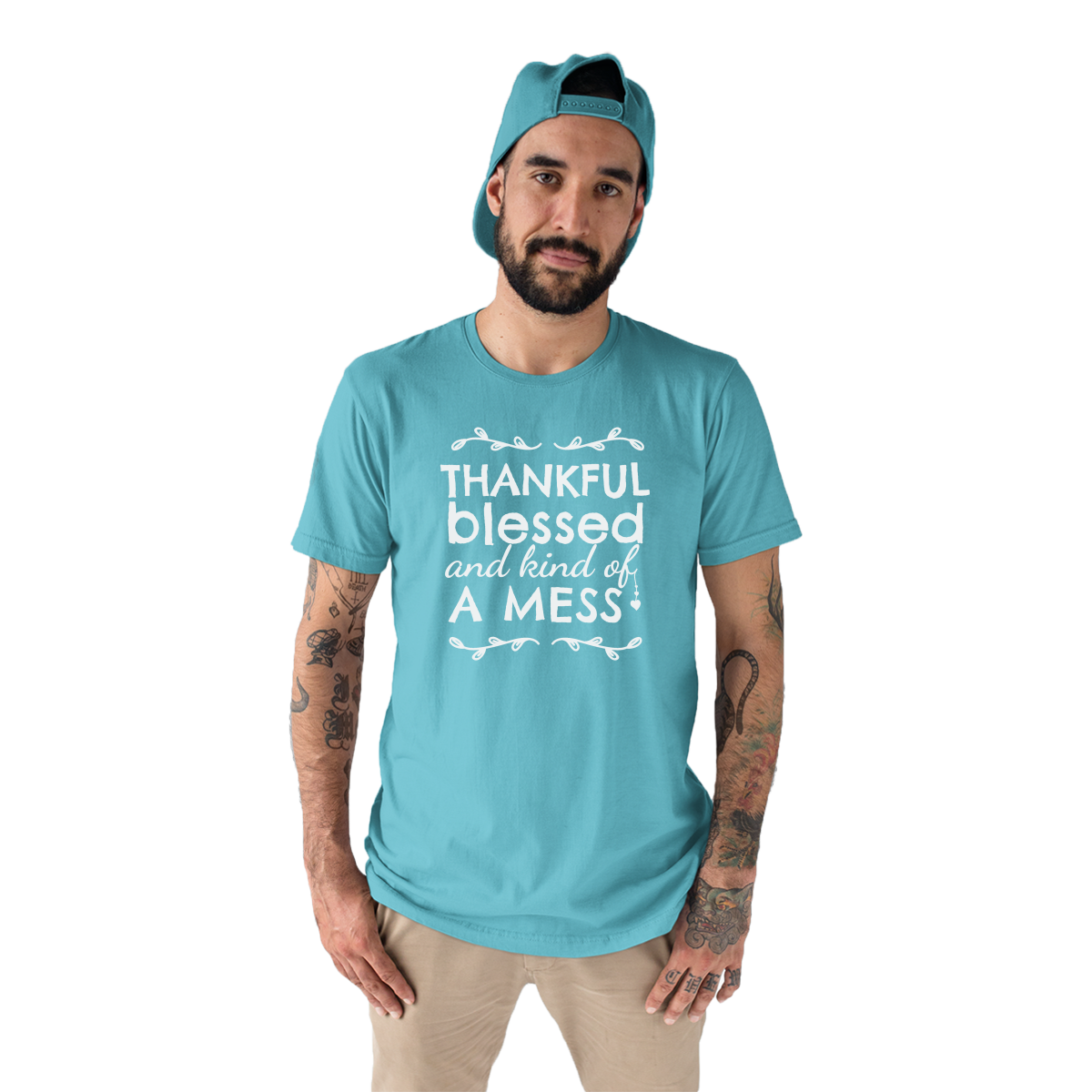 Thankful, Blessed and Kind of a Mess Men's T-shirt | Turquoise