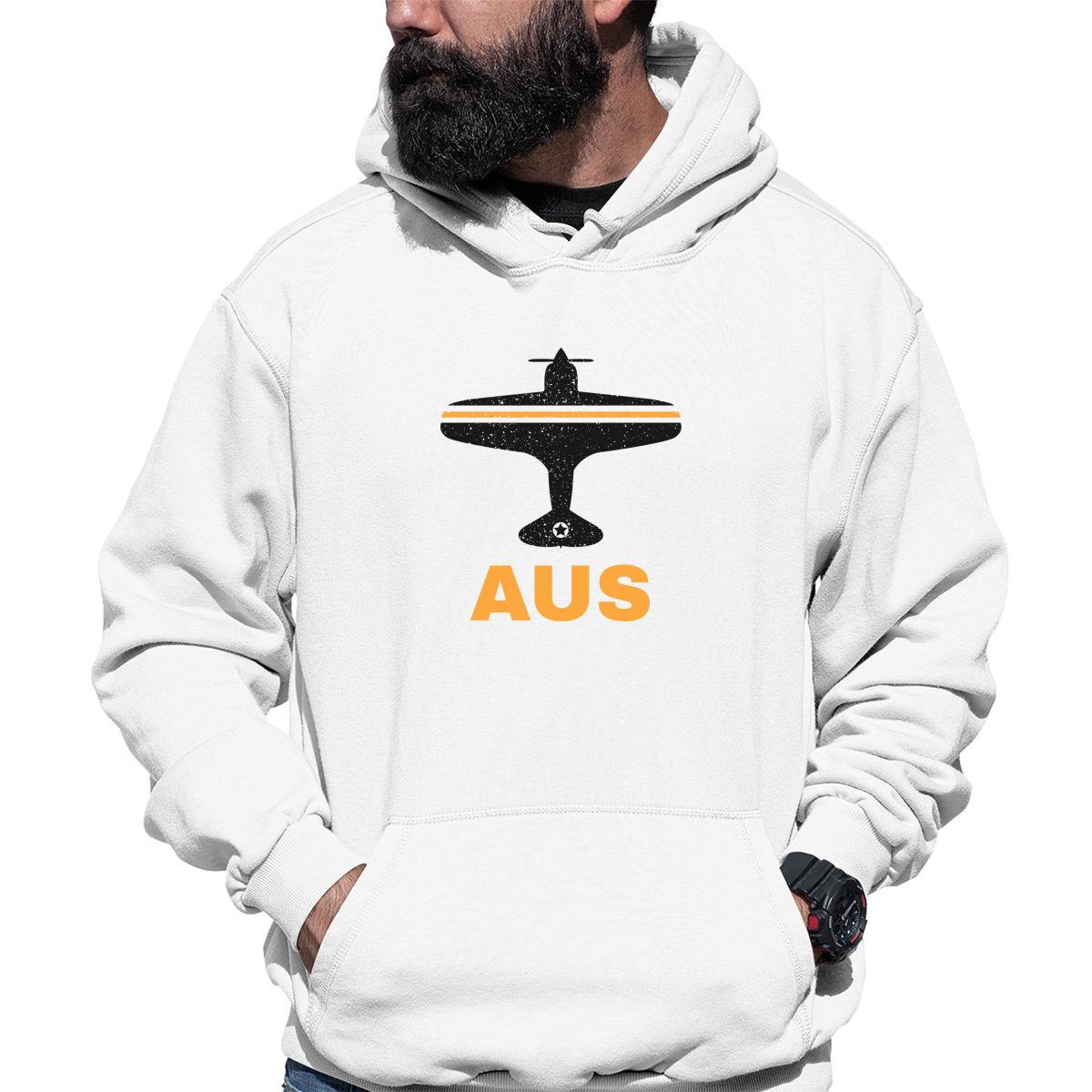 Fly Austin AUS Airport Unisex Hoodie | White