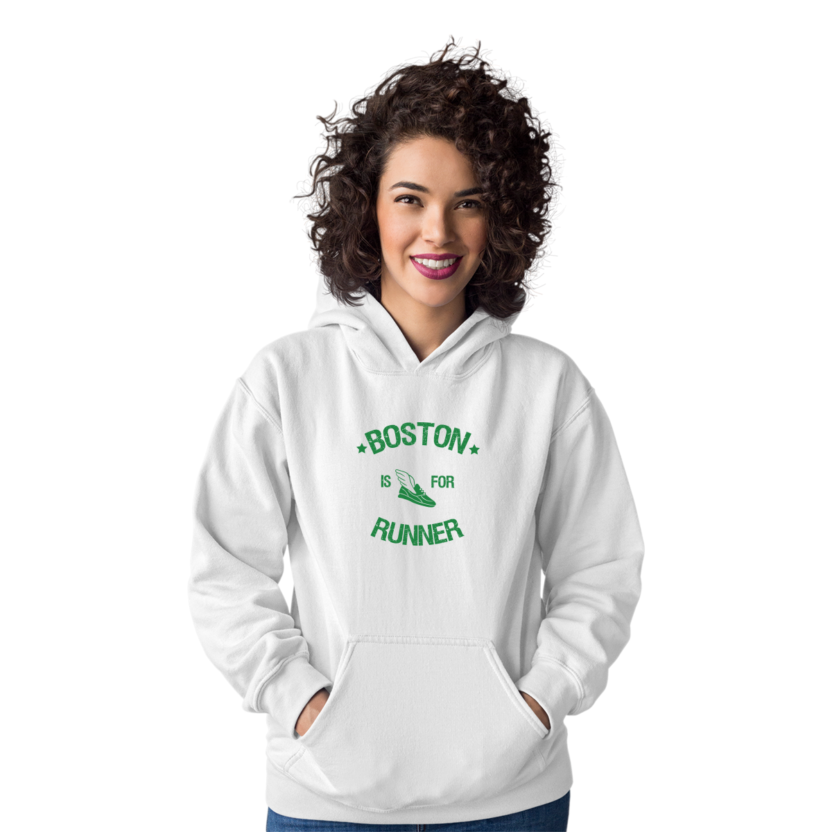 Boston Is For Runners Unisex Hoodie | White