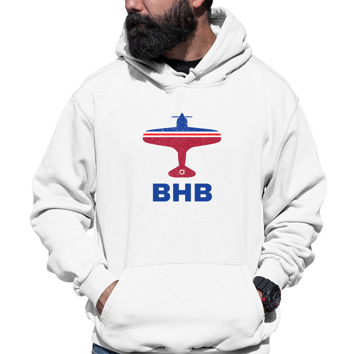 Fly Bar Harbor BHB Airport Unisex Hoodie | White