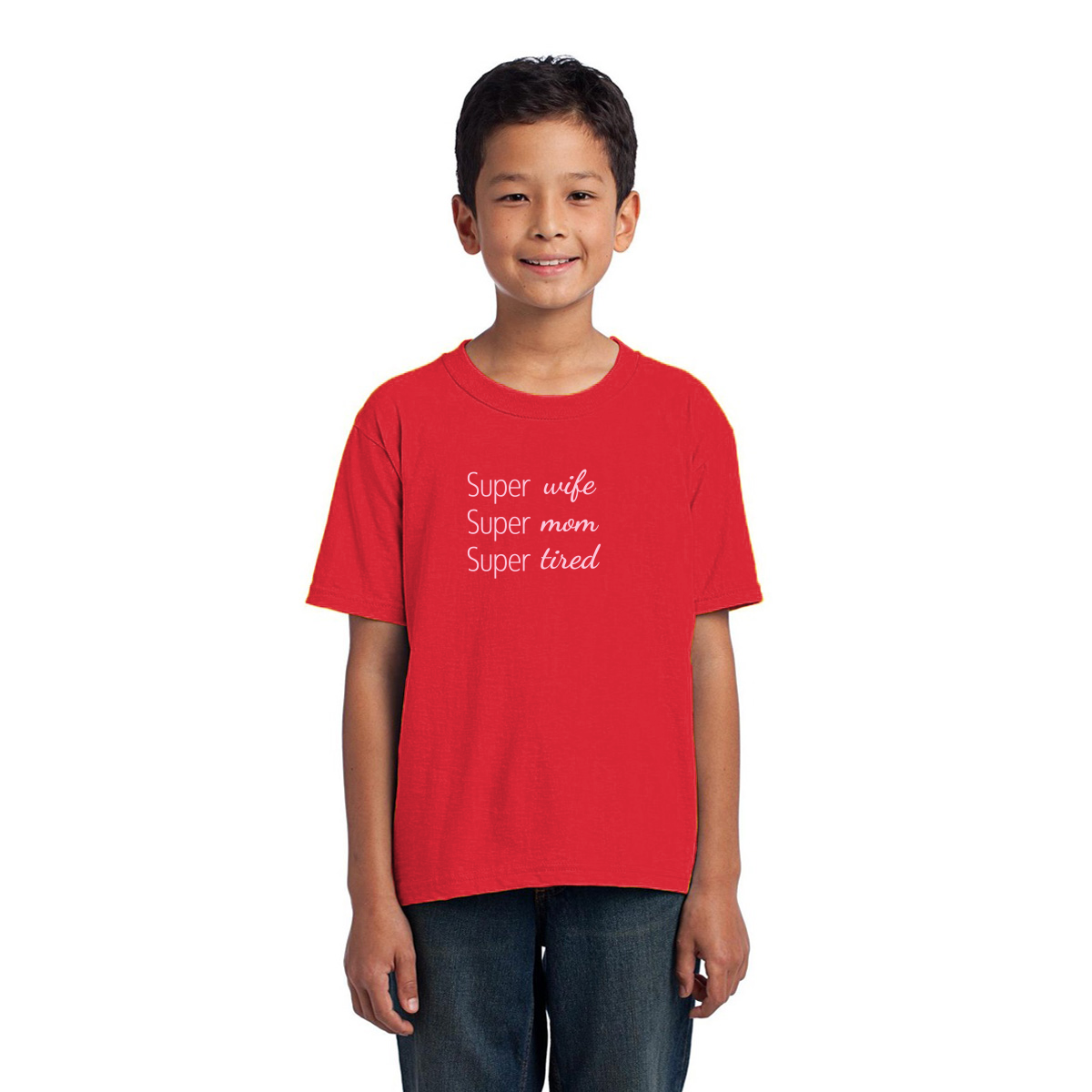 Super Mom Super Wife Super Tired Kids T-shirt | Red