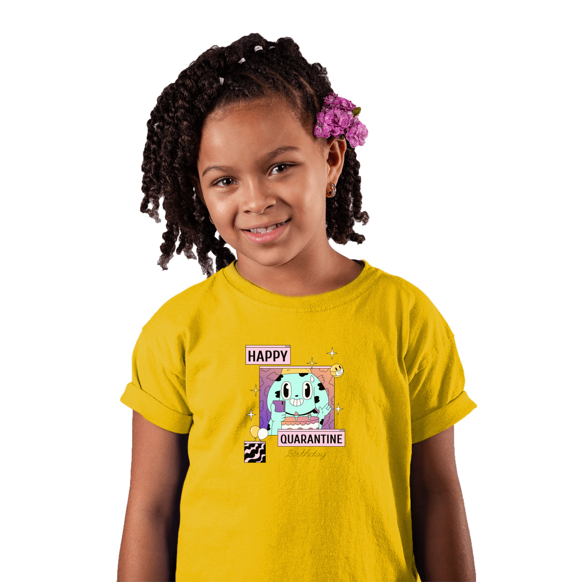 Happy Quarantine Birthday Kids T-shirt | Yellow