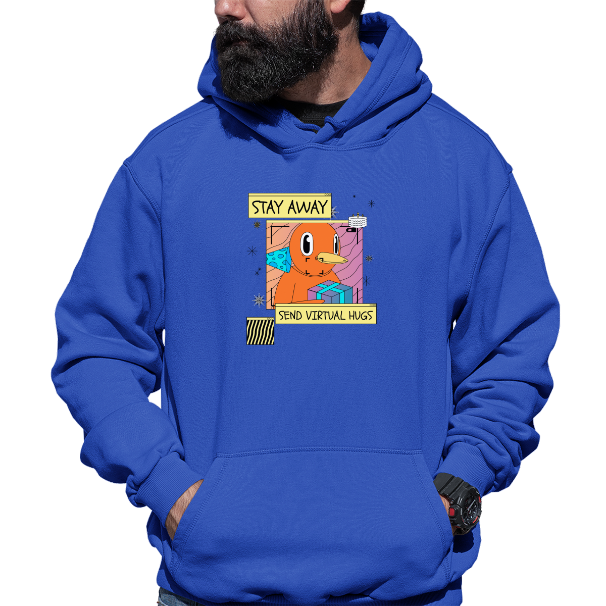 Stay Away Send Virtual Hugs Unisex Hoodie | Blue