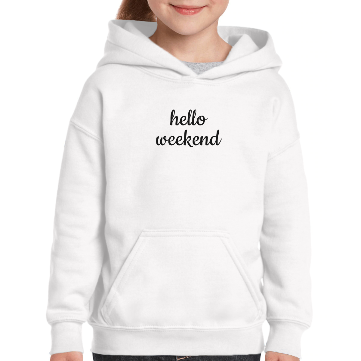 Hello Weekend Kids Hoodie | White