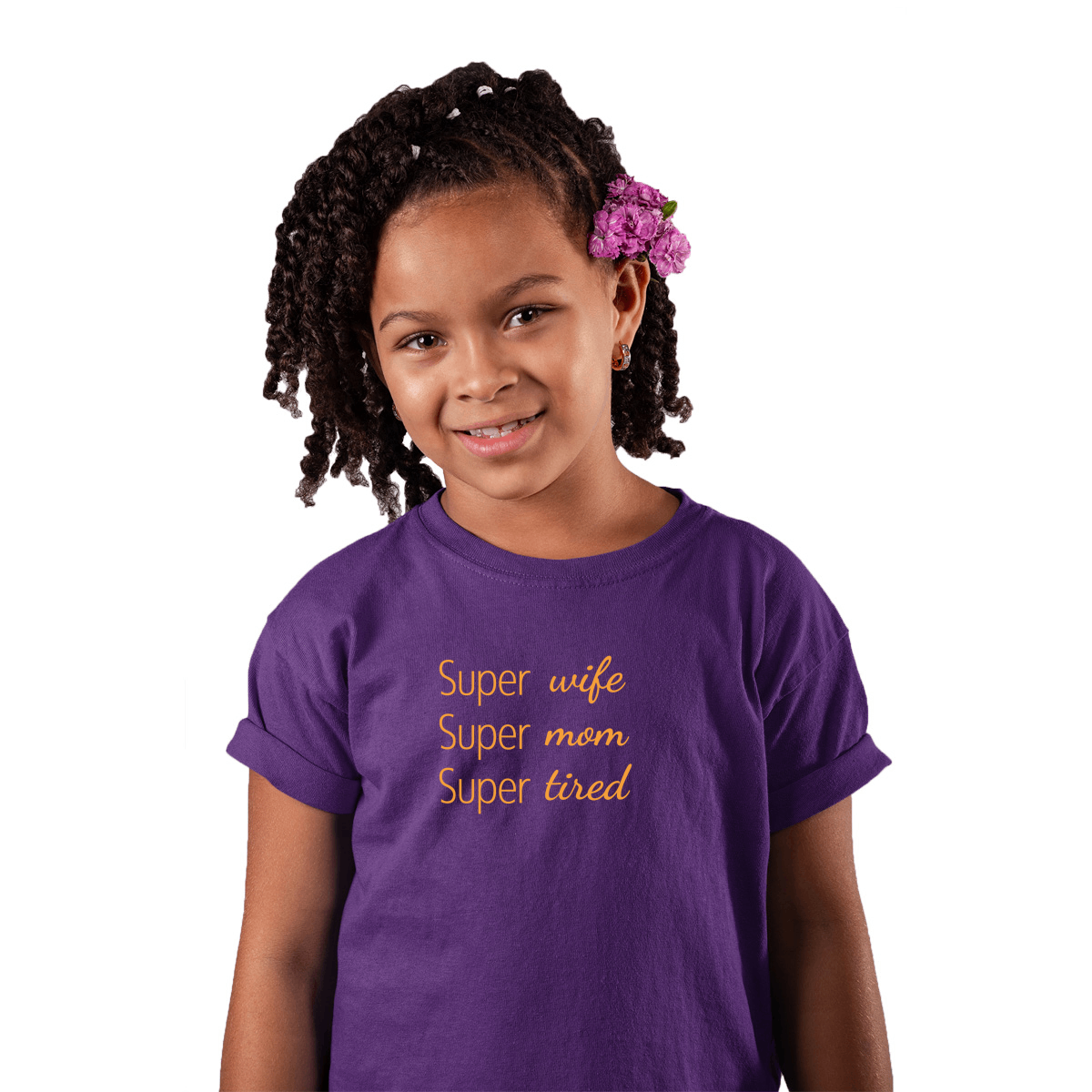 Super Mom Super Wife Super Tired Kids T-shirt | Purple